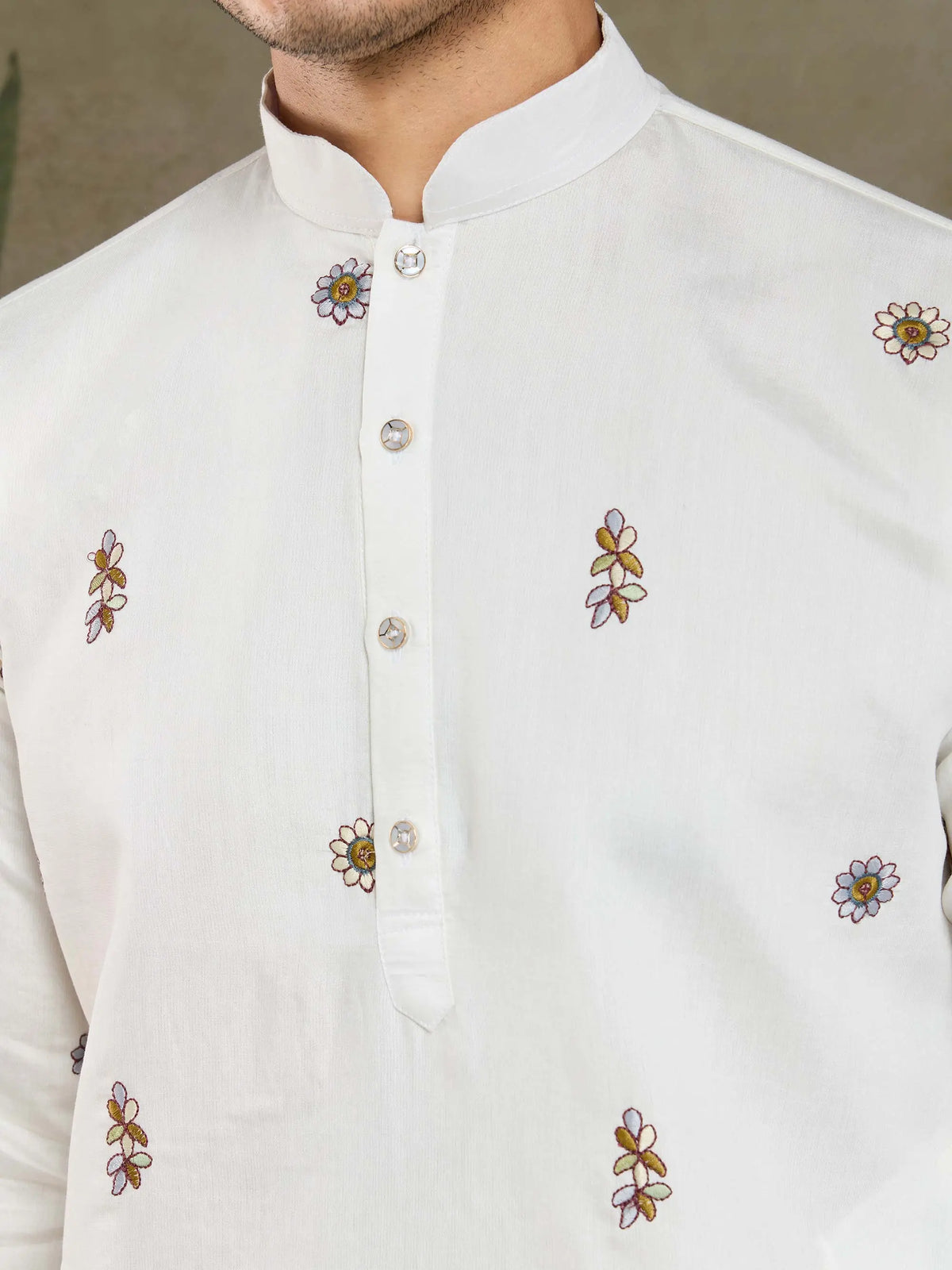 White Viscose Silk Thread & Sequence Embroidered Work Kurta With Pant & Dupatta