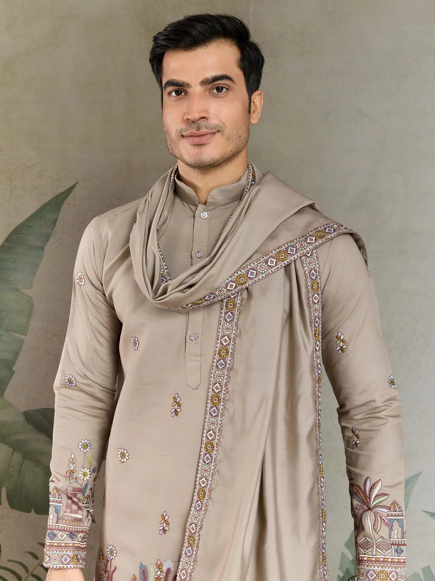 Ivory Viscose Silk Thread & Sequence Embroidered Work Kurta With Pant & Dupatta