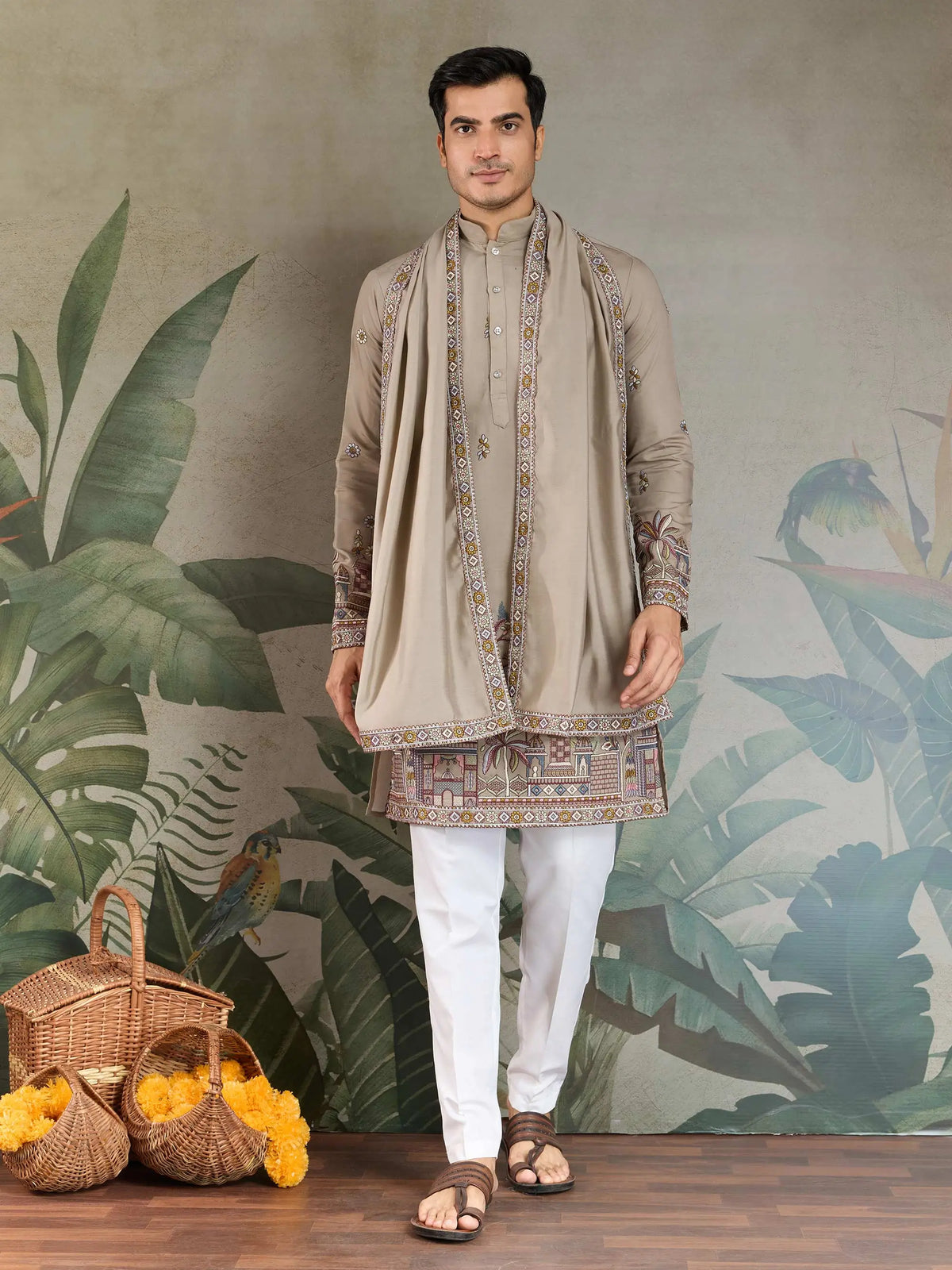 Ivory Viscose Silk Thread & Sequence Embroidered Work Kurta With Pant & Dupatta