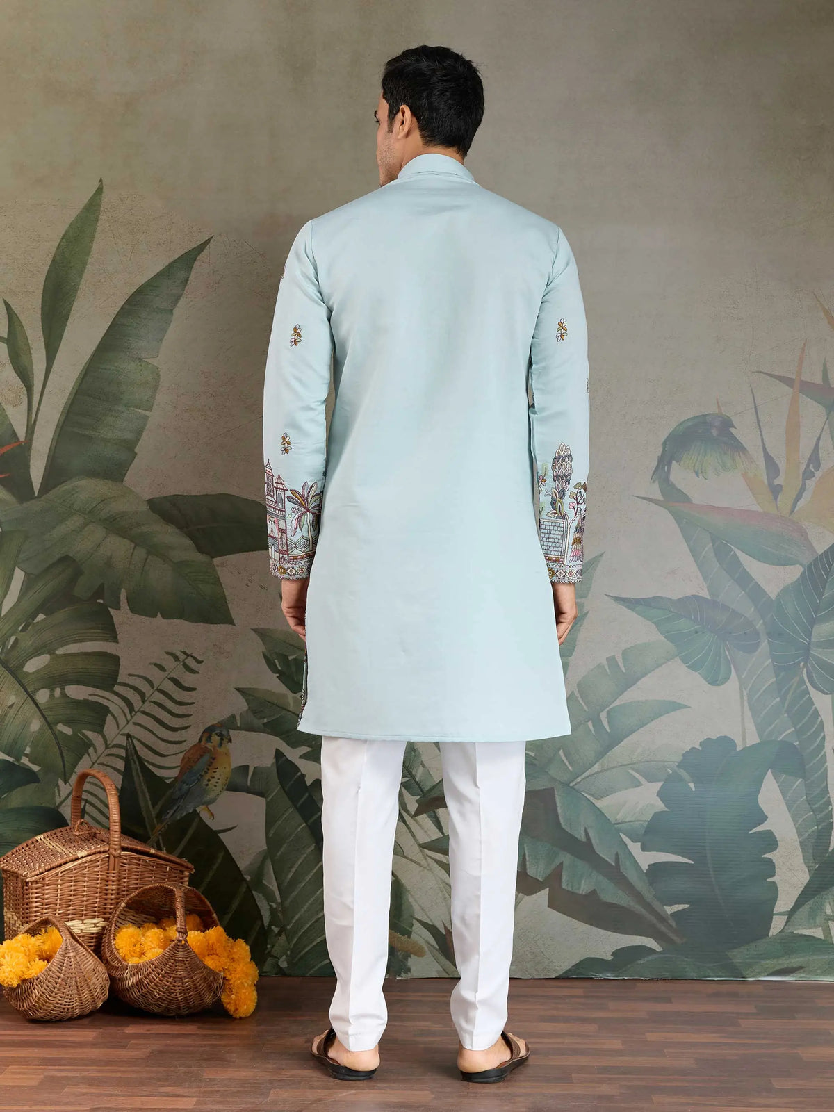 Sky Viscose Silk Thread & Sequence Embroidered Work Kurta With Pant & Dupatta
