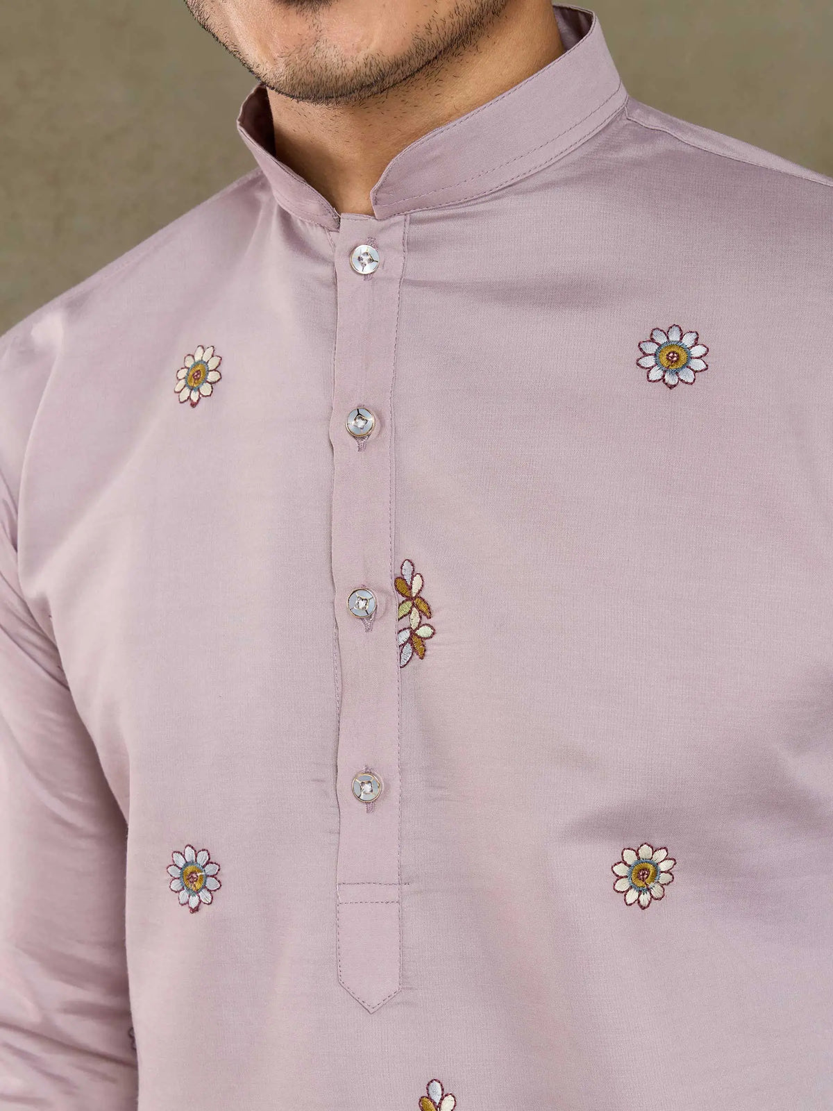 Dusty Pink Viscose Silk Thread & Sequence Embroidered Work Kurta With Pant & Dupatta