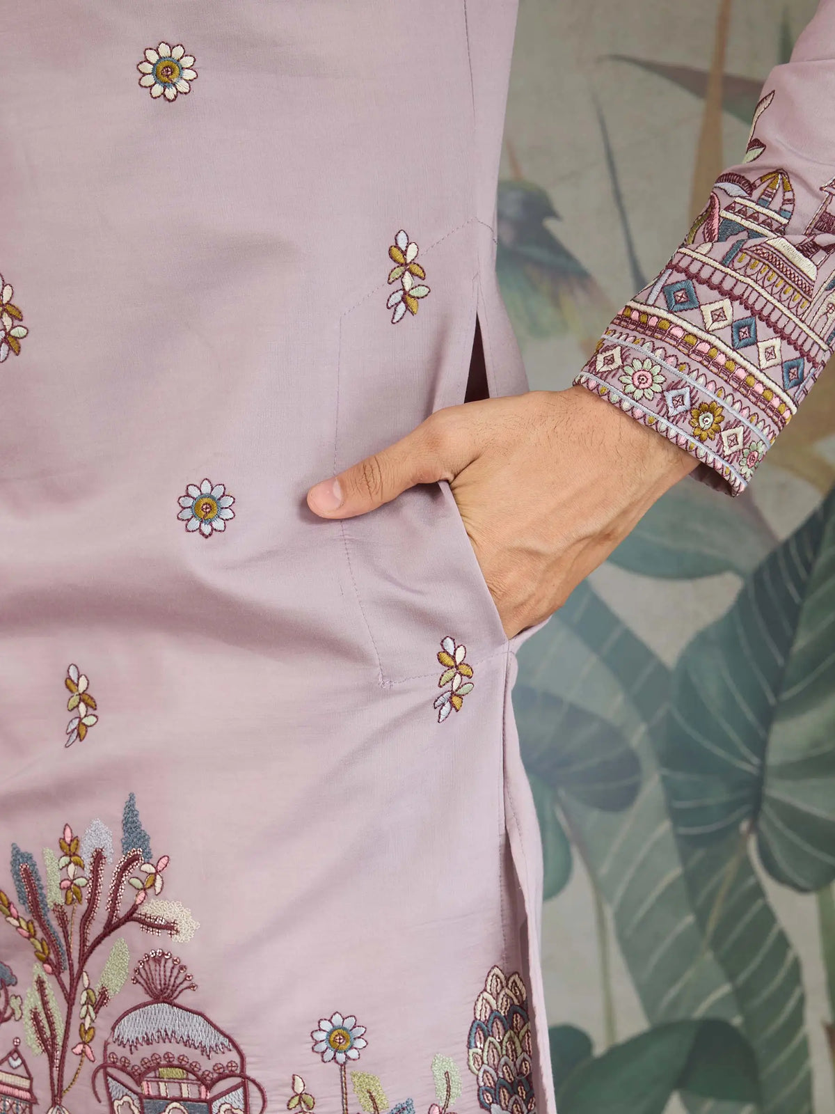 Dusty Pink Viscose Silk Thread & Sequence Embroidered Work Kurta With Pant & Dupatta