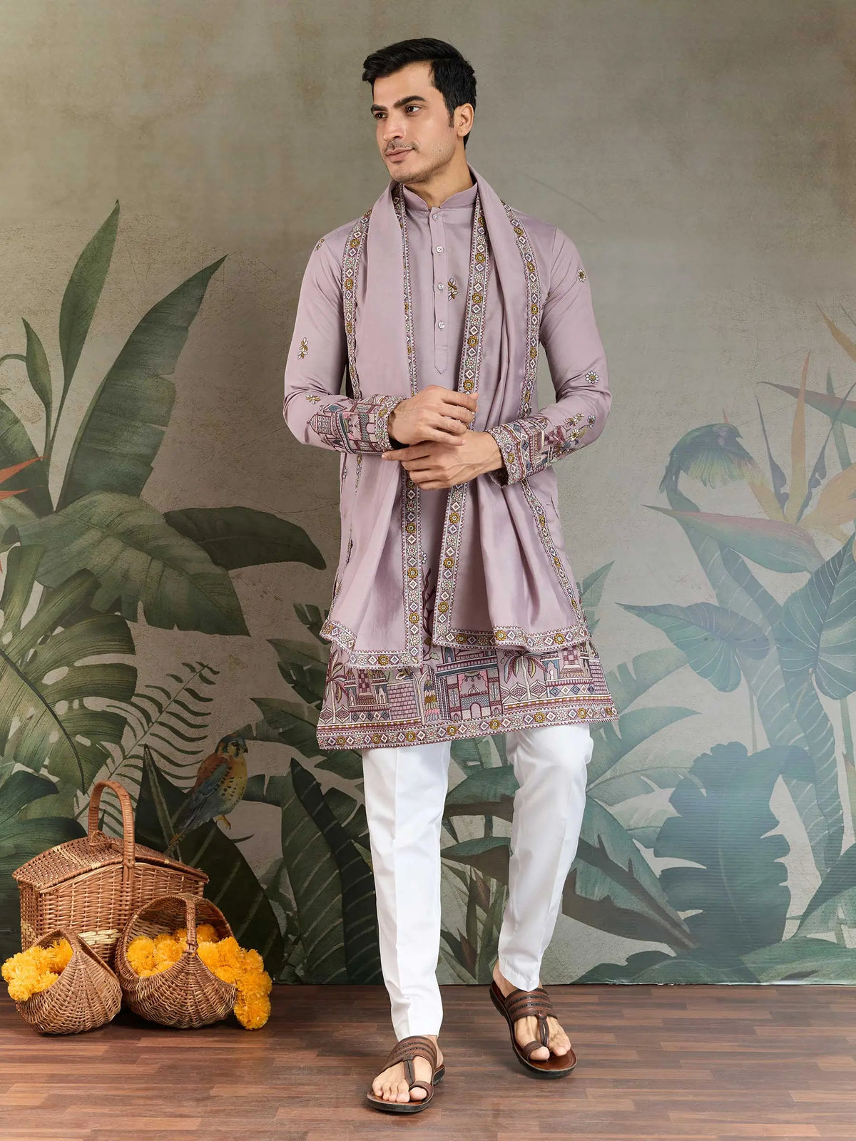 Dusty Pink Viscose Silk Thread & Sequence Embroidered Work Kurta With Pant & Dupatta