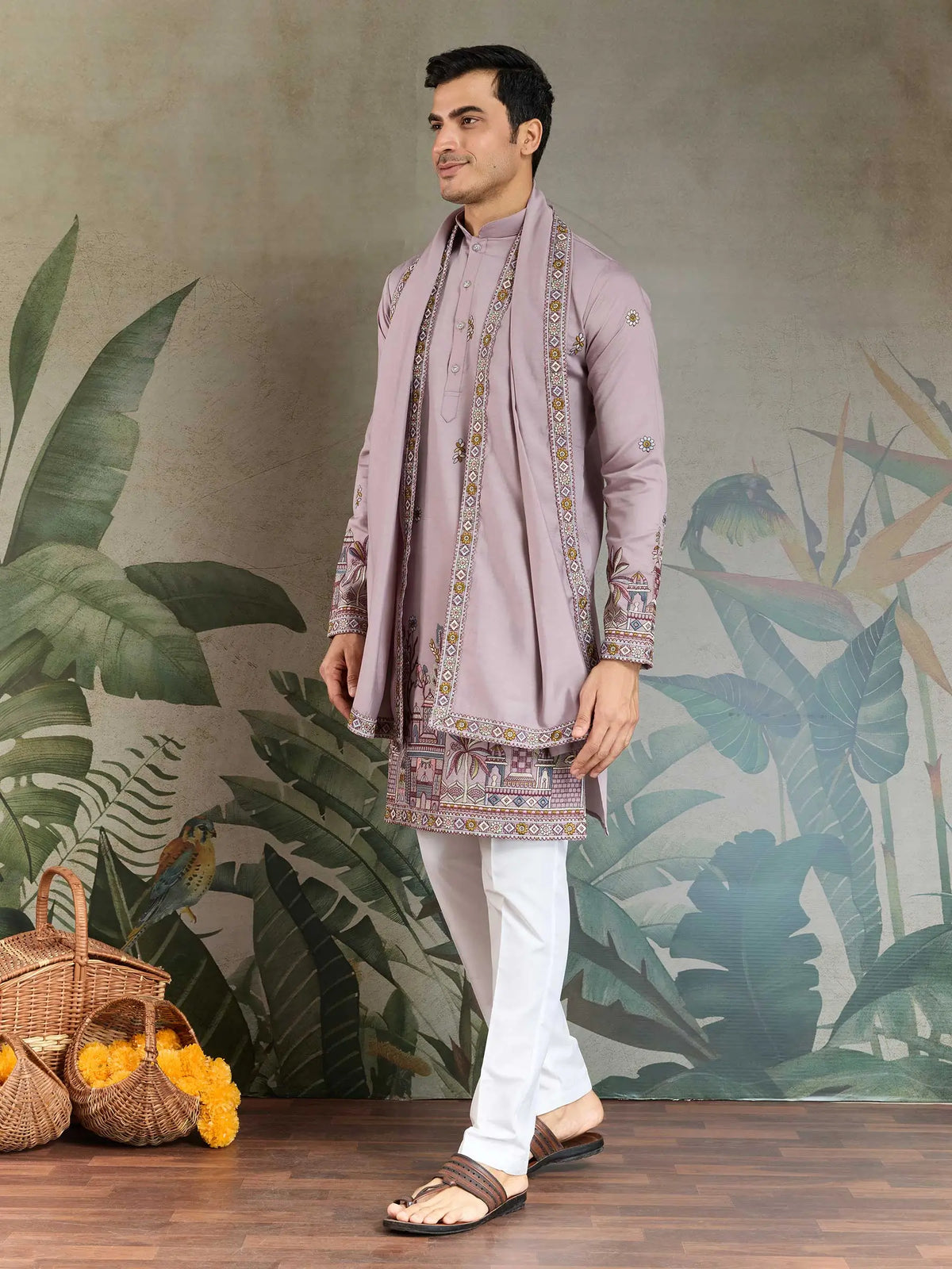 Dusty Pink Viscose Silk Thread & Sequence Embroidered Work Kurta With Pant & Dupatta