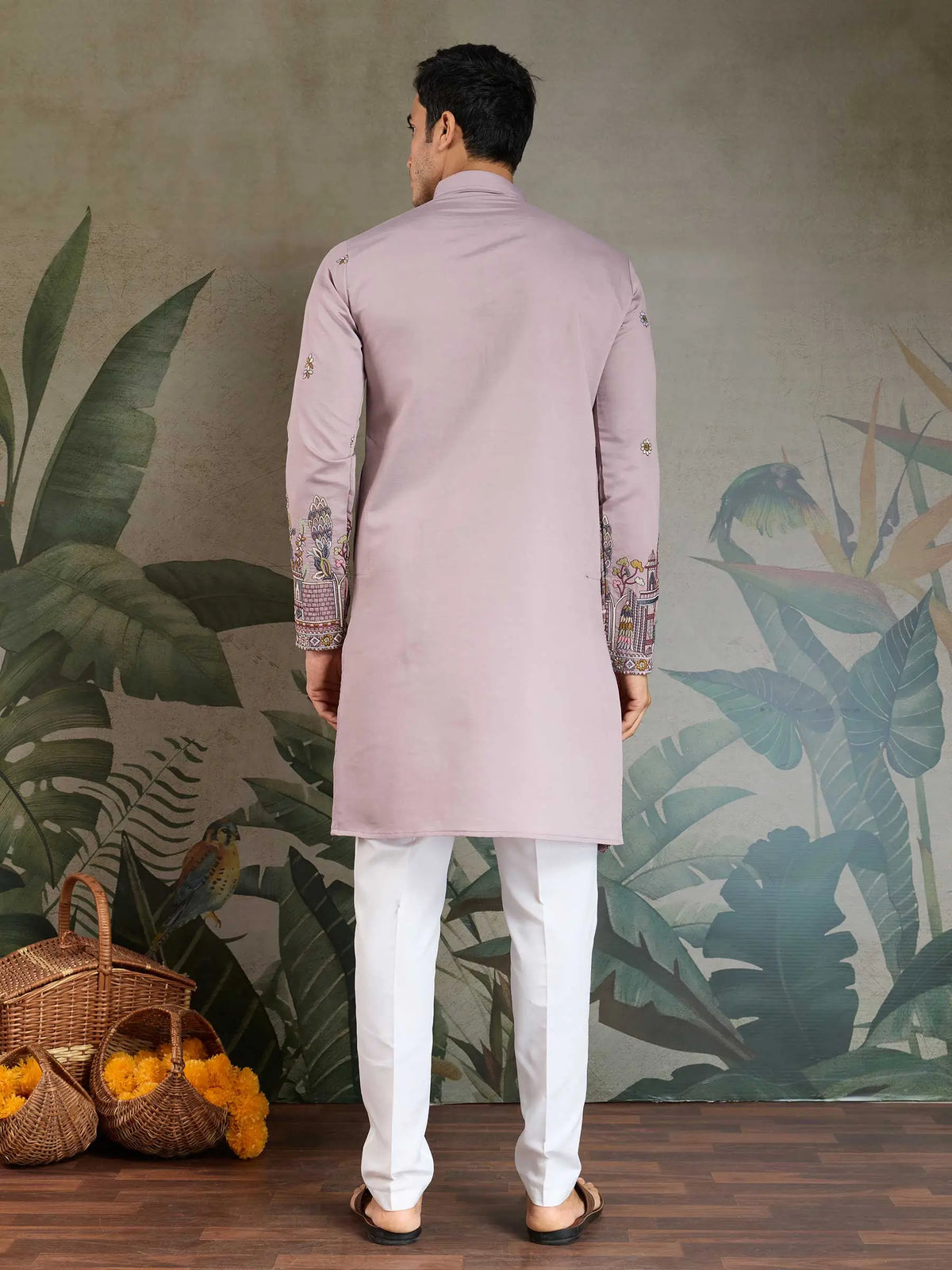 Dusty Pink Viscose Silk Thread & Sequence Embroidered Work Kurta With Pant & Dupatta