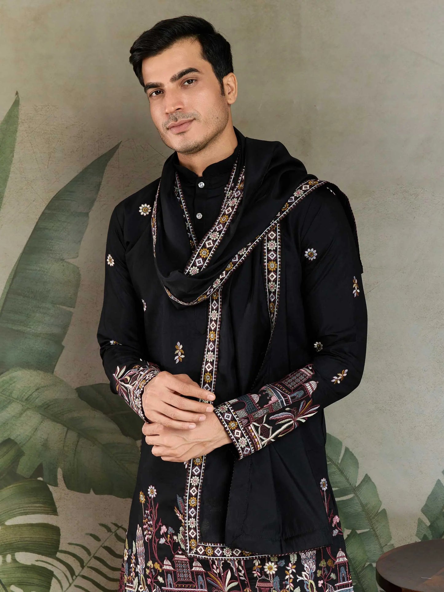 Black Viscose Silk Thread & Sequence Embroidered Work Kurta With Pant & Dupatta