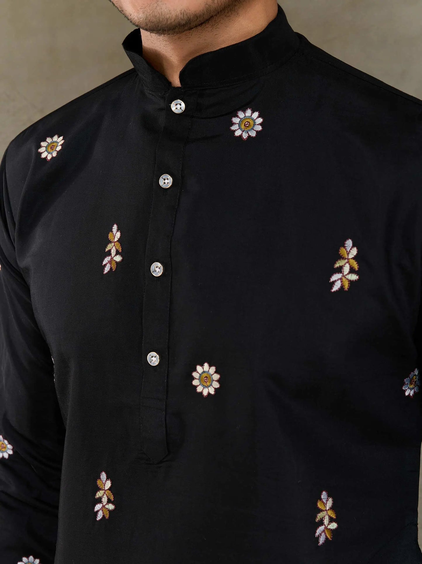 Black Viscose Silk Thread & Sequence Embroidered Work Kurta With Pant & Dupatta