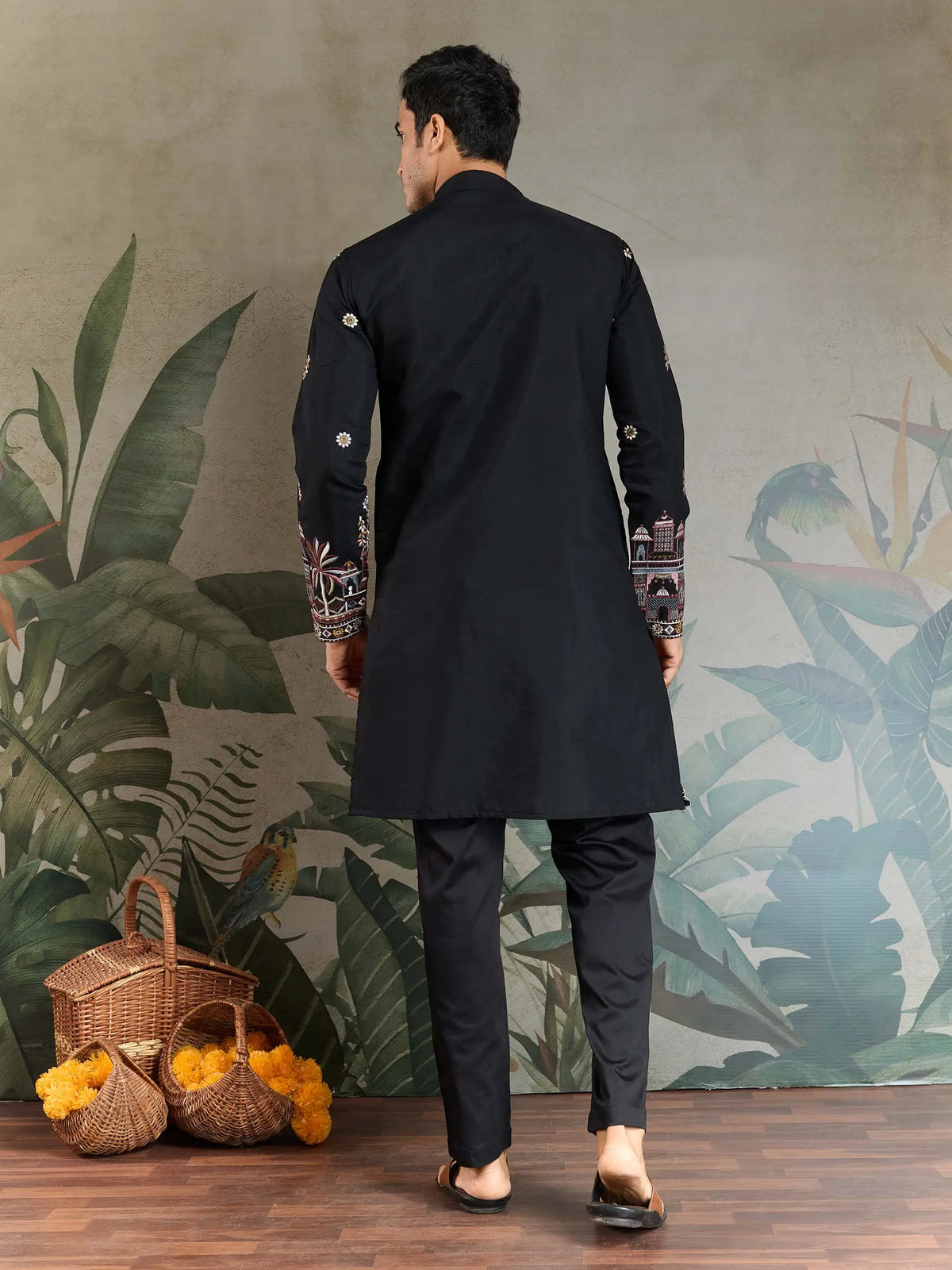 Black Viscose Silk Thread & Sequence Embroidered Work Kurta With Pant & Dupatta