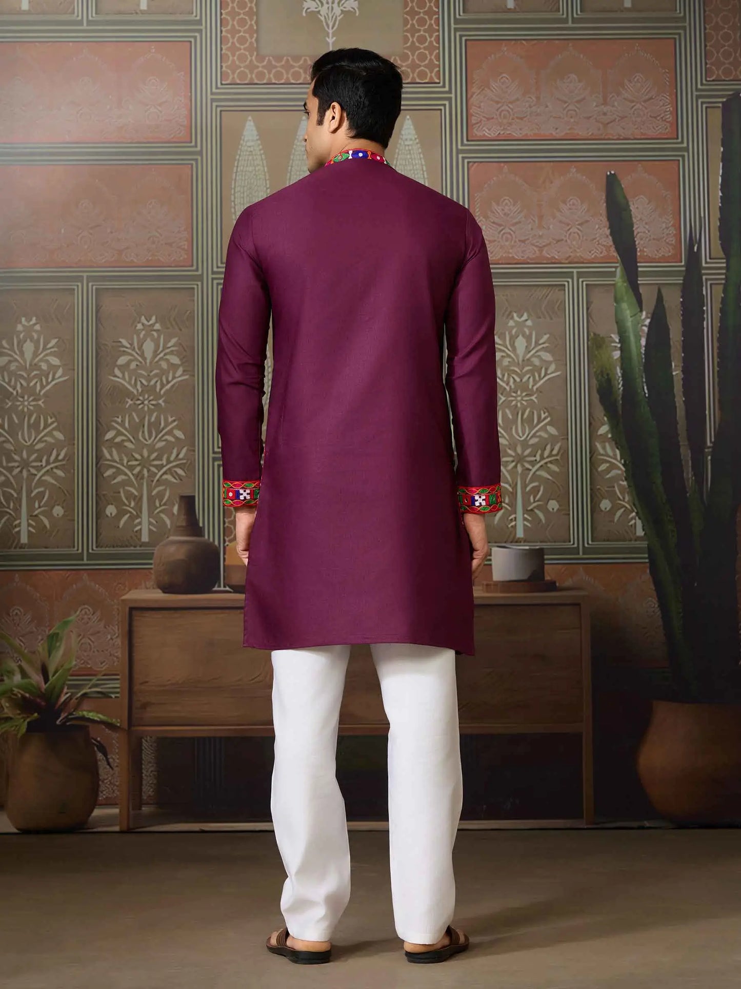 Wine Multi Thread And Real Mirror Work Kurta Set For Navratri