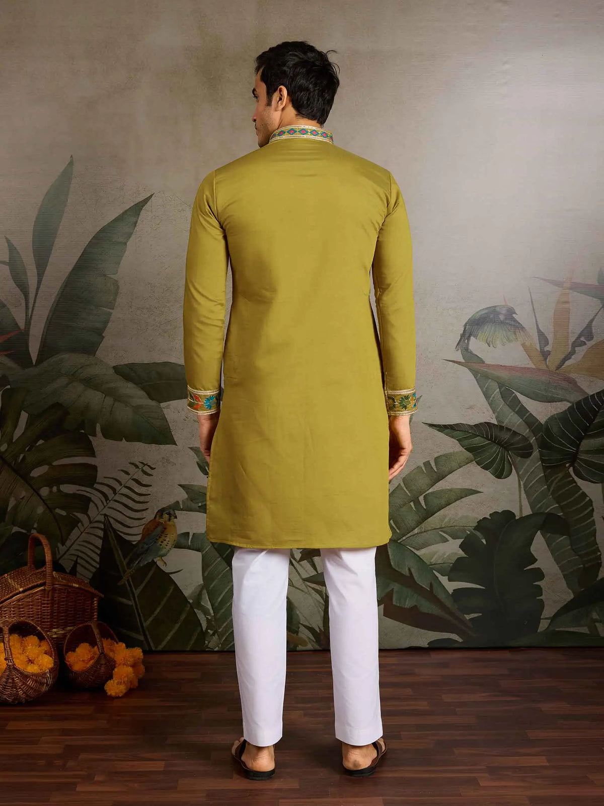 Fluroscent Green Multi Thread Sequins Embroidery Work Festive Wear Kurta Set