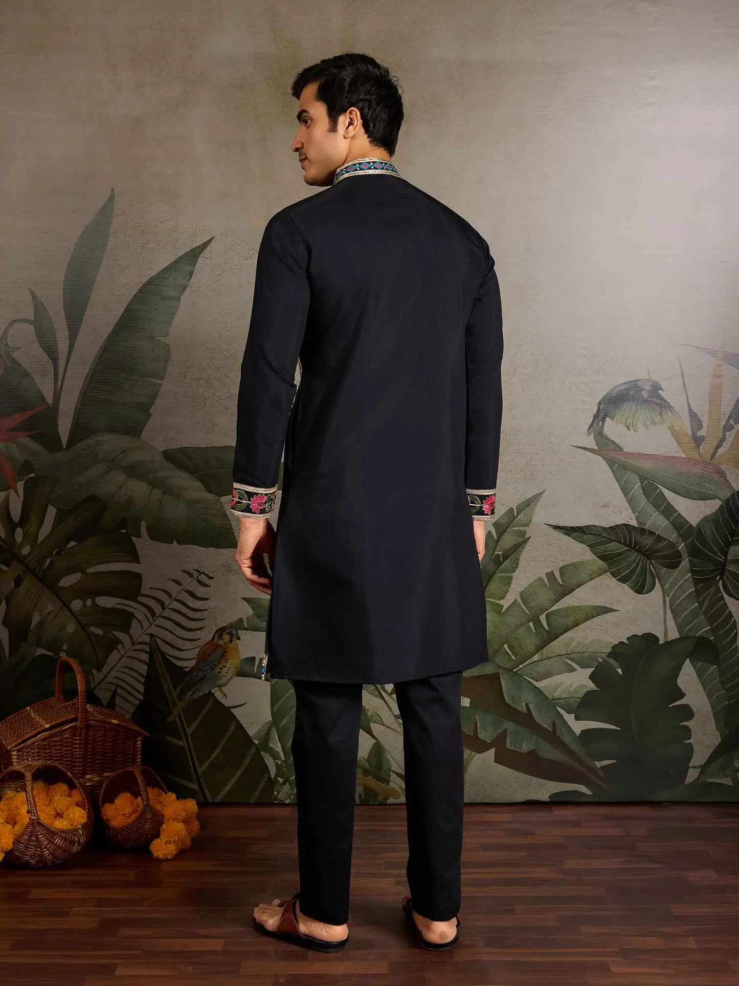 Black Multi Thread And Sequins Embroidery Work Festive Wear Kurta Set