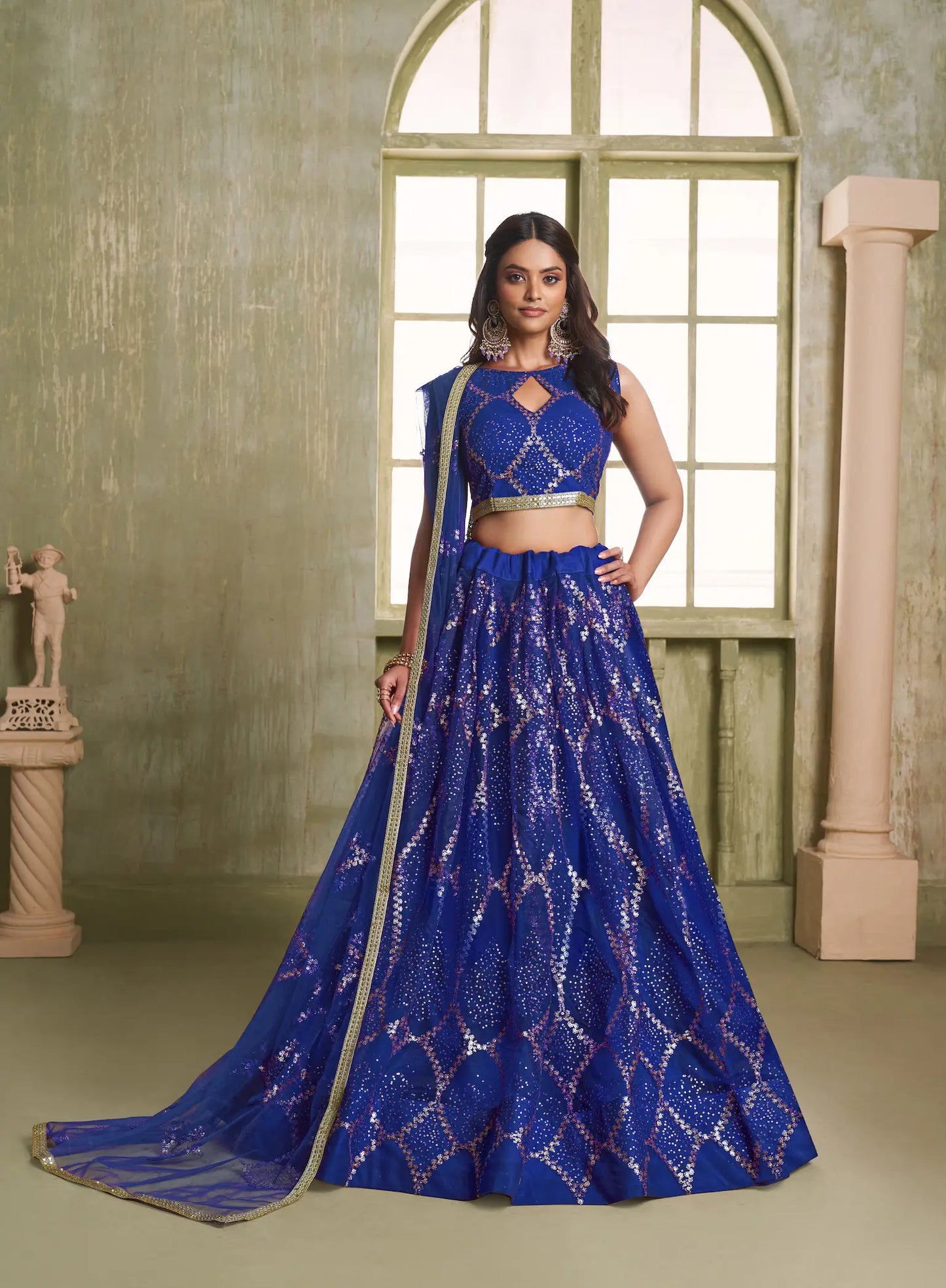 Royal Blue Net Sequins Lehenga choli