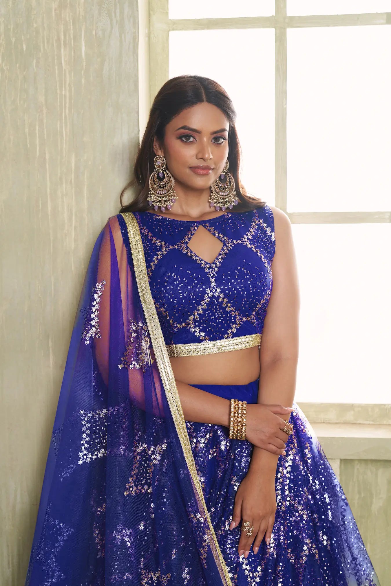 Royal Blue Net Sequins Lehenga choli