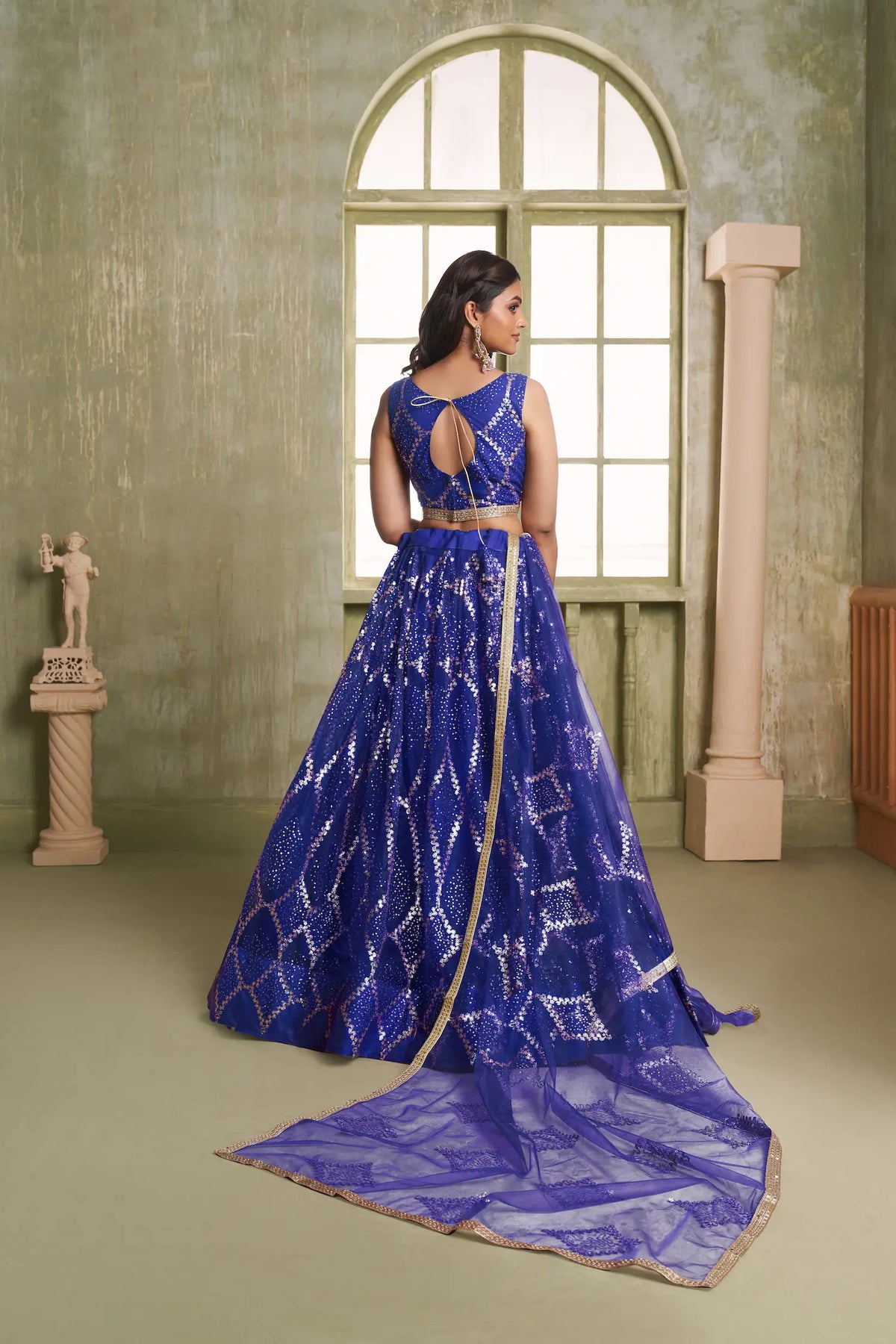 Royal Blue Net Sequins Lehenga choli