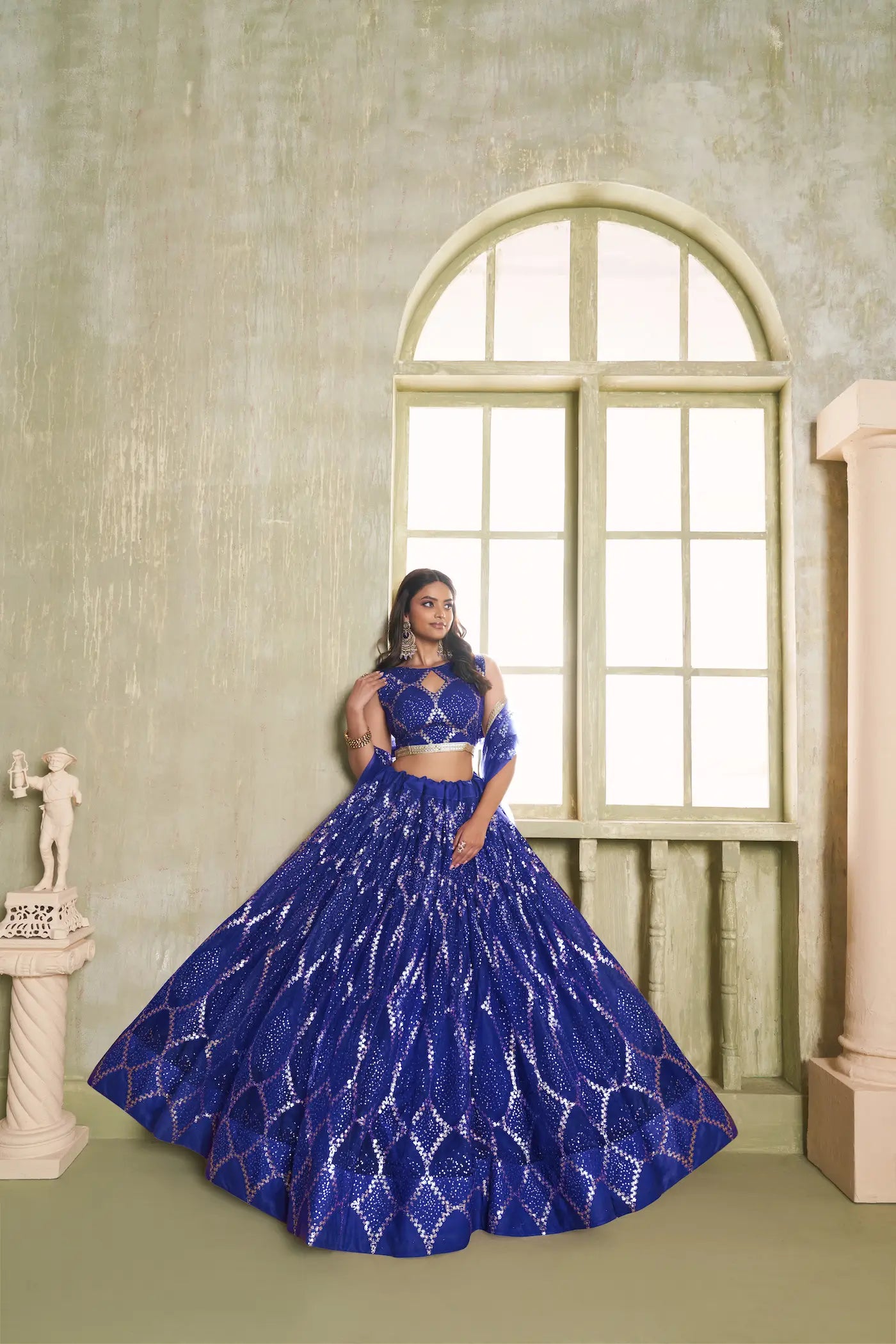 Royal Blue Net Sequins Lehenga choli