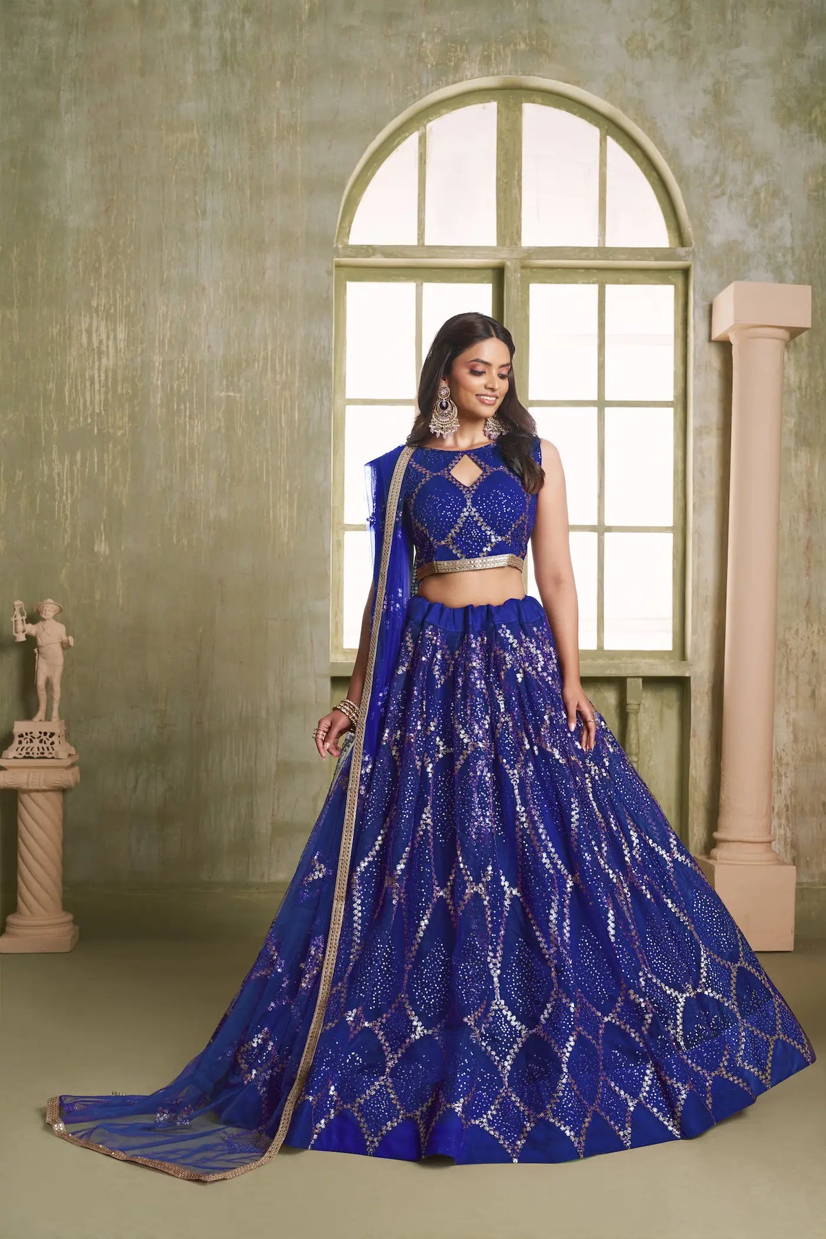 Royal Blue Net Sequins Lehenga choli