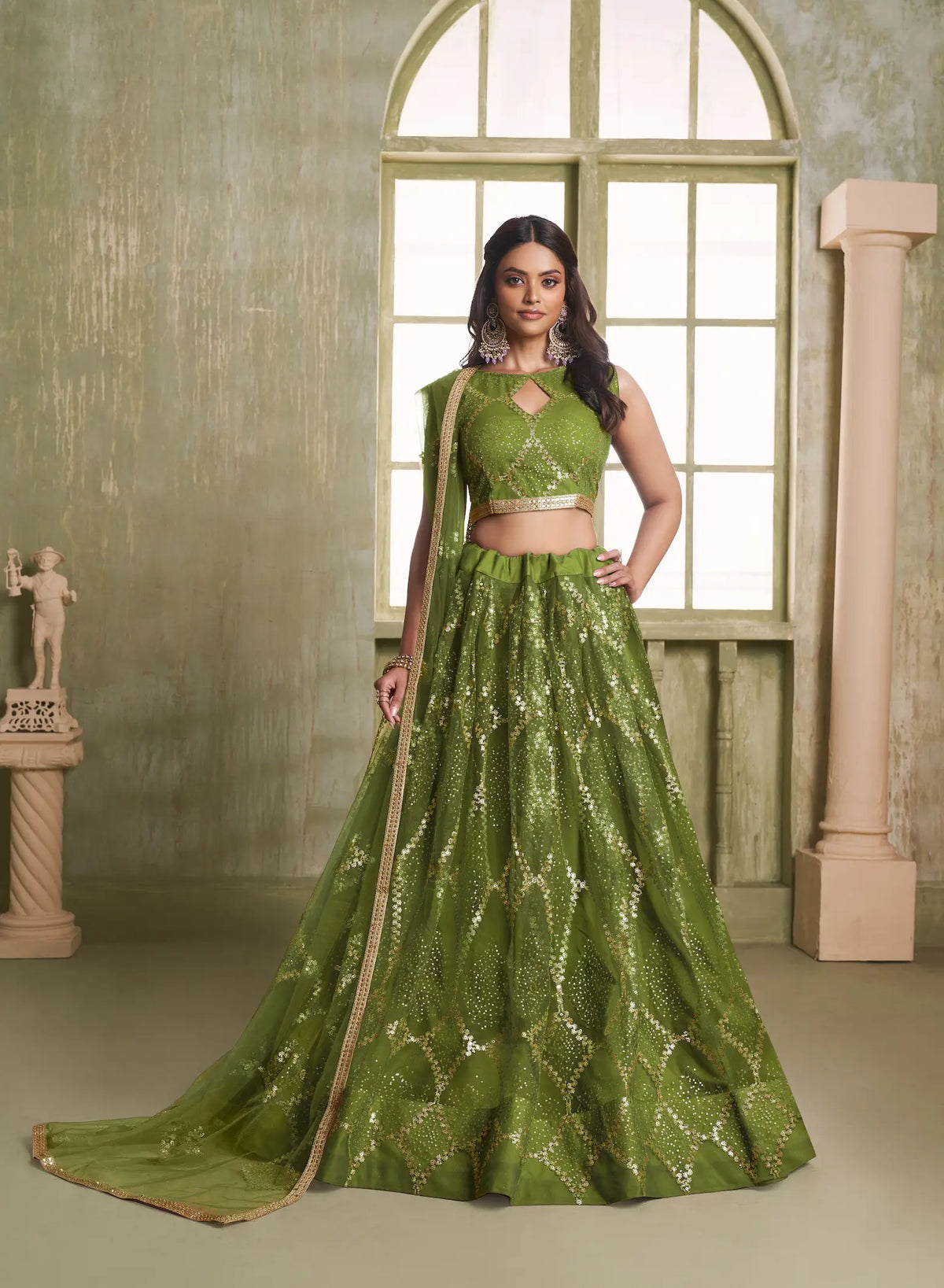 Leaf Green Net Sequins Lehenga choli