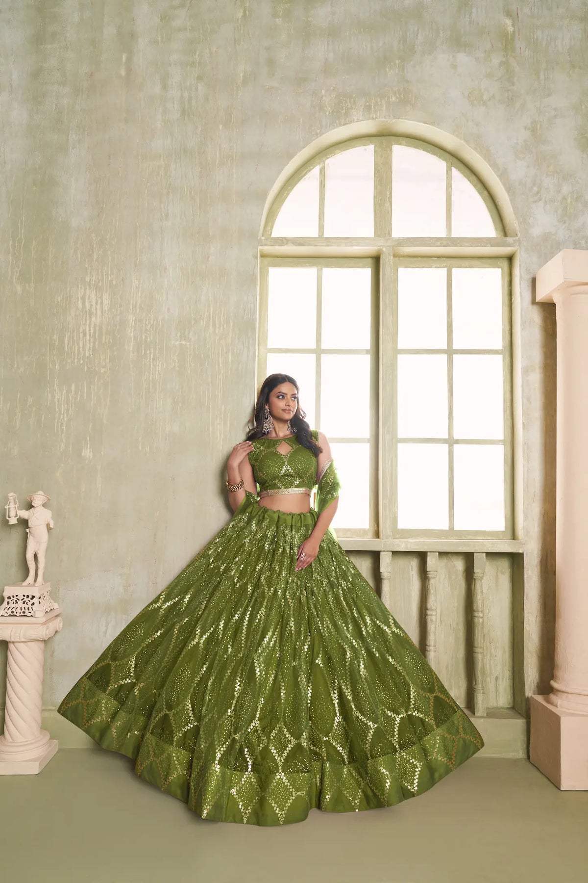 Leaf Green Net Sequins Lehenga choli