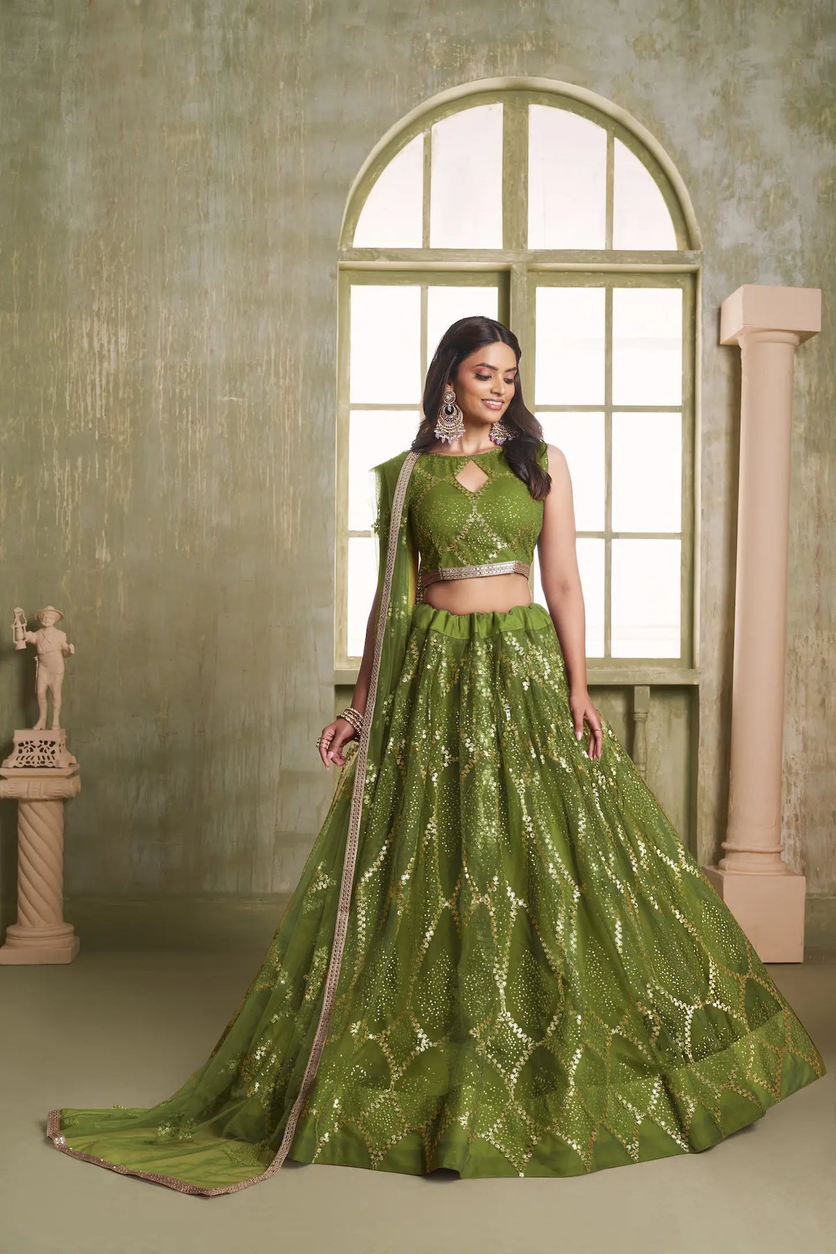Leaf Green Net Sequins Lehenga choli