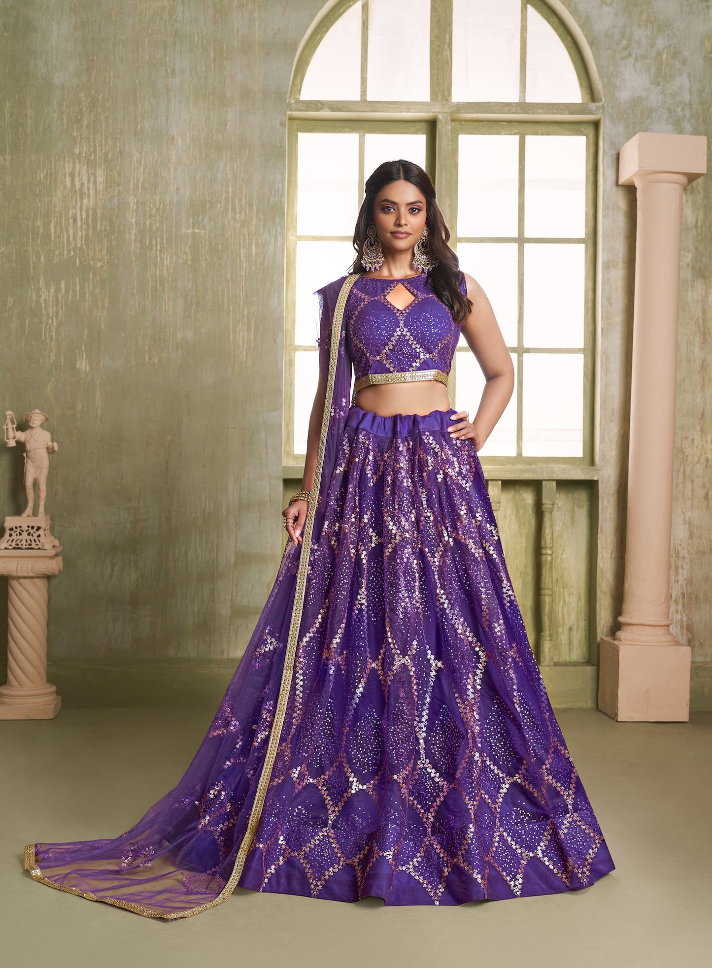 Iris Purple Net Sequins Lehenga choli