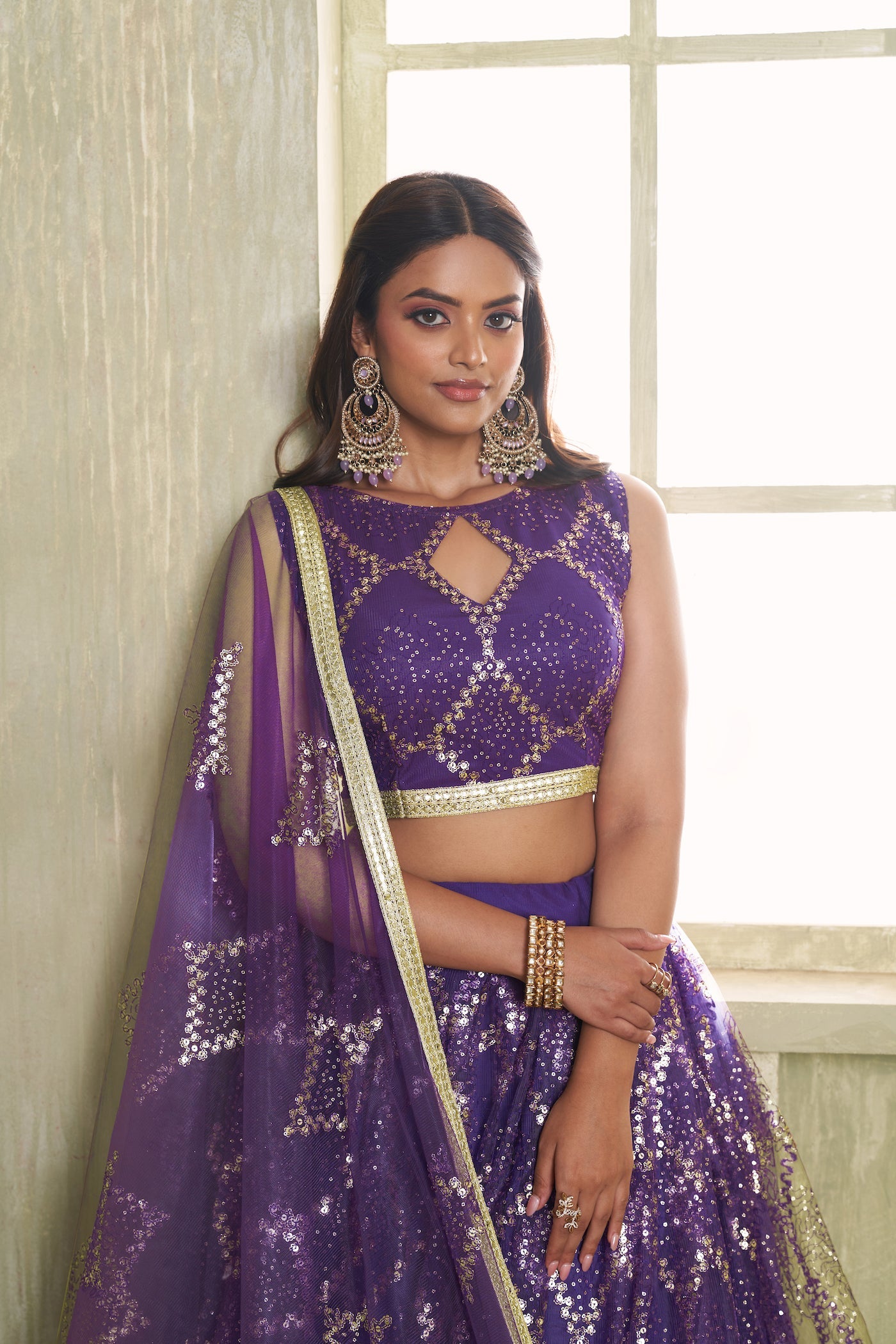 Iris Purple Net Sequins Lehenga choli