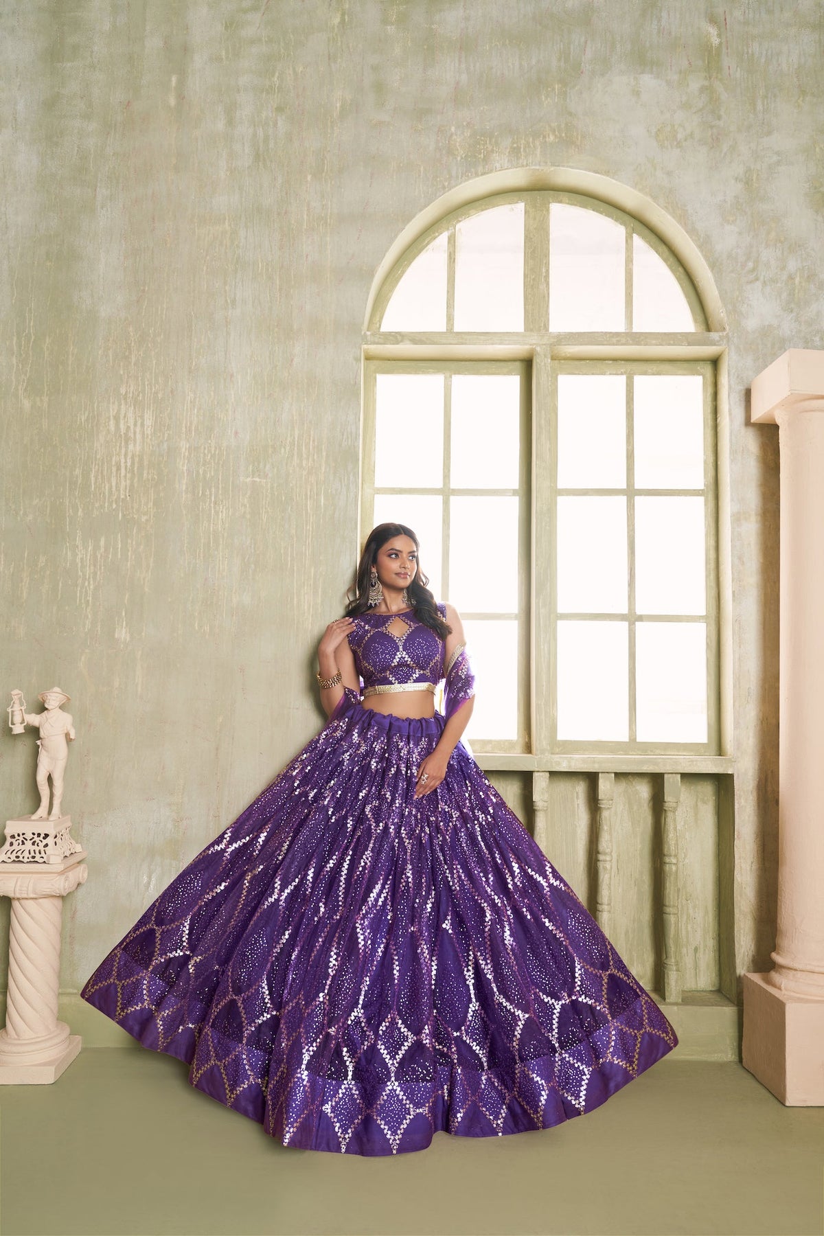 Iris Purple Net Sequins Lehenga choli