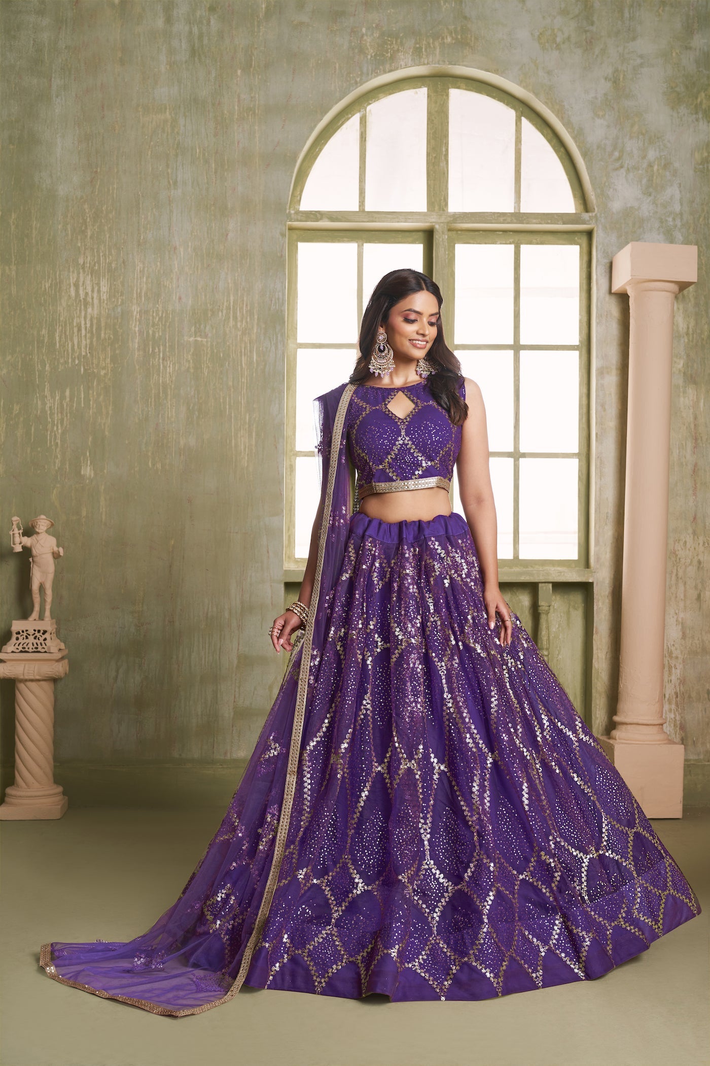 Iris Purple Net Sequins Lehenga choli