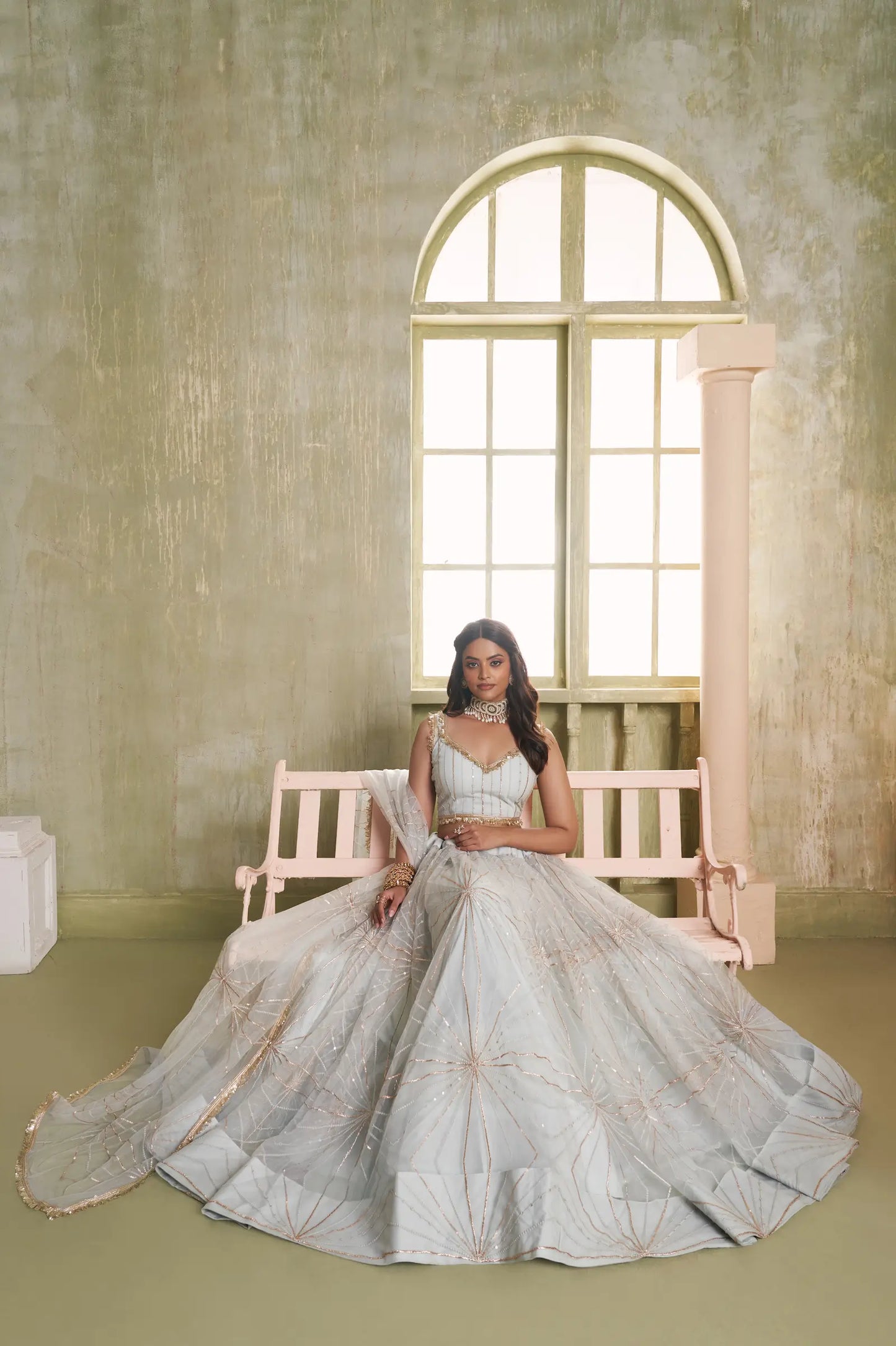Light Grey Net Sequins Lehenga Choli