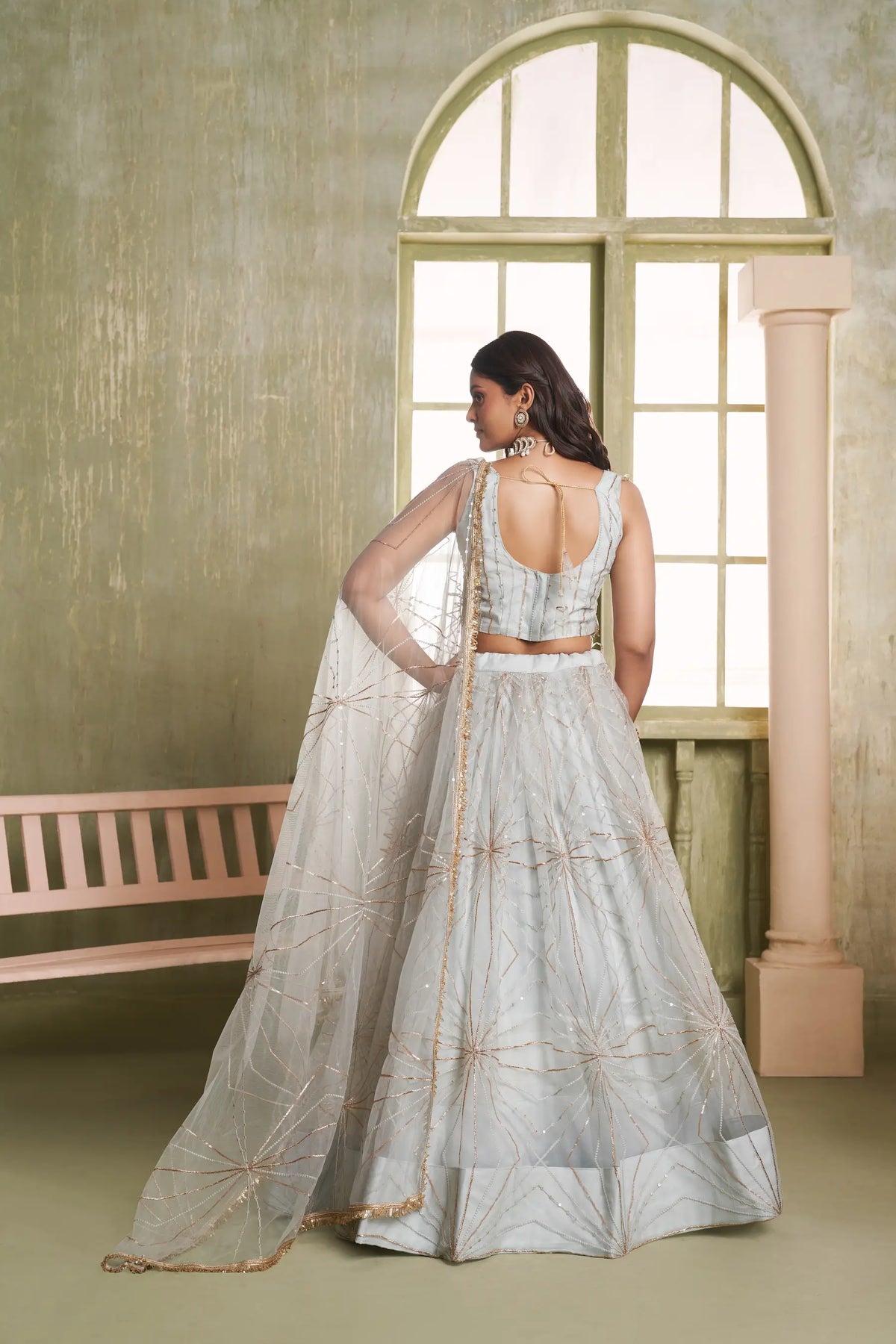 Light Grey Net Sequins Lehenga Choli