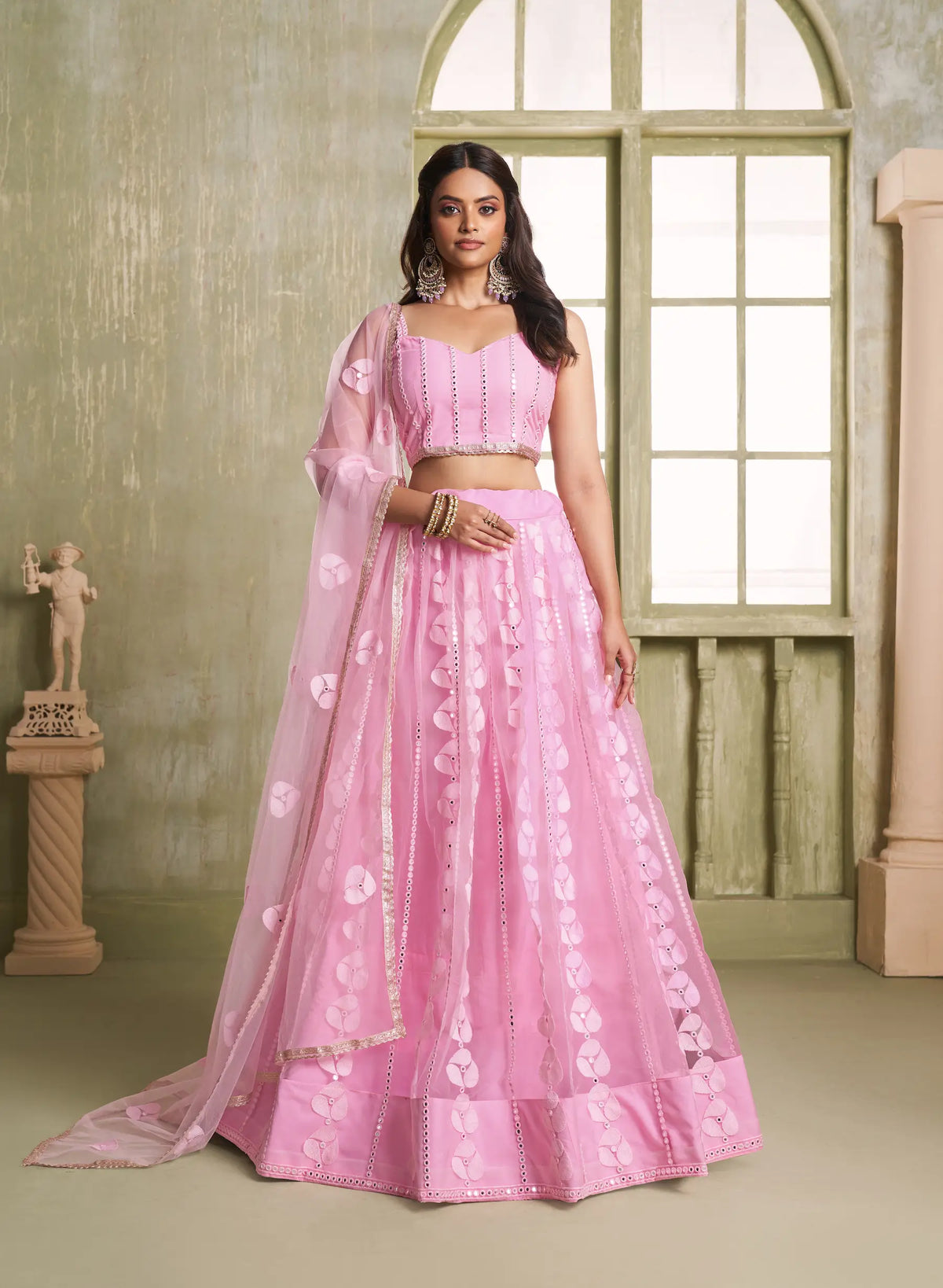 Candy Pink Net Sequins Lehenga Choli