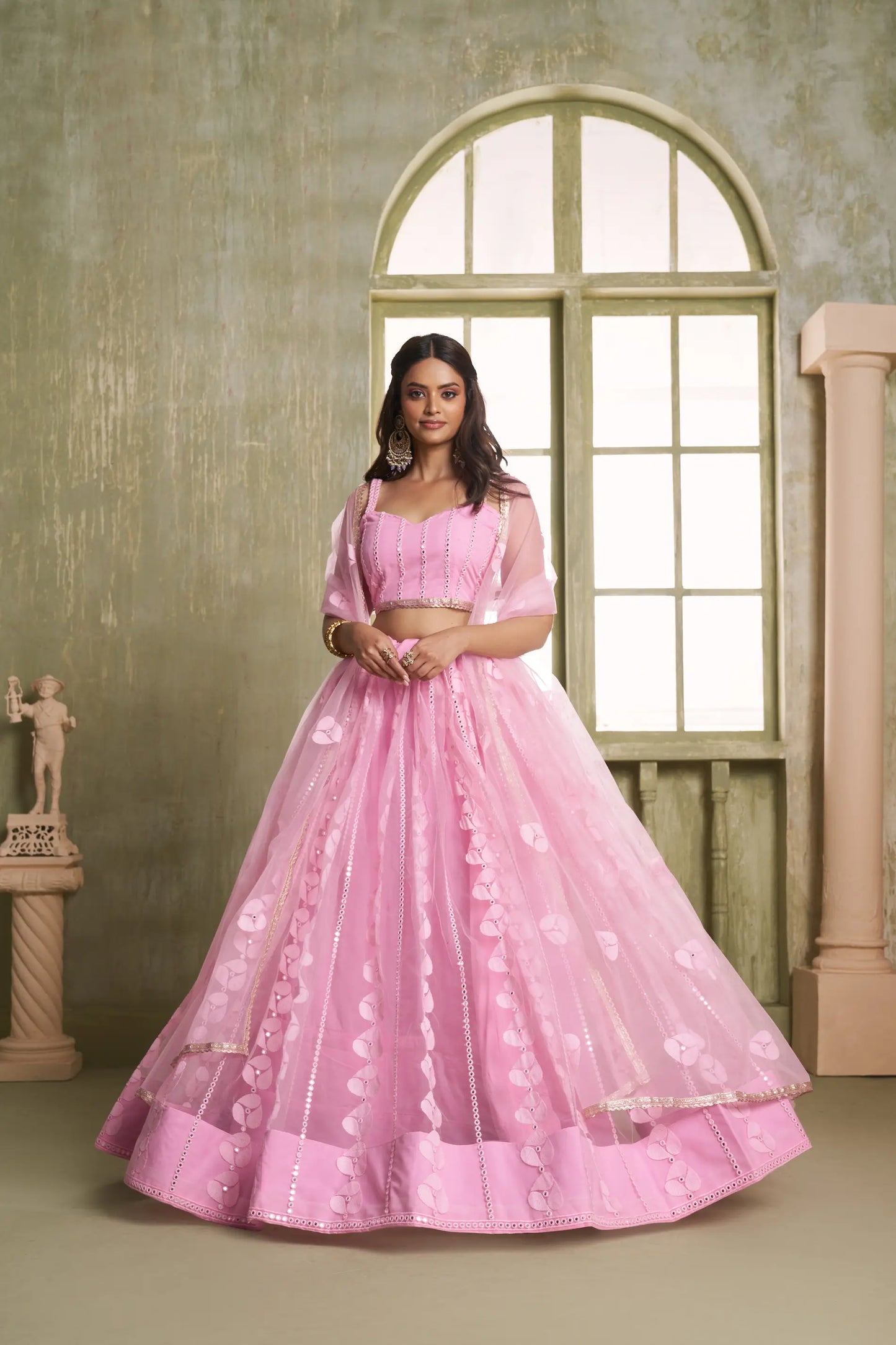 Candy Pink Net Sequins Lehenga Choli