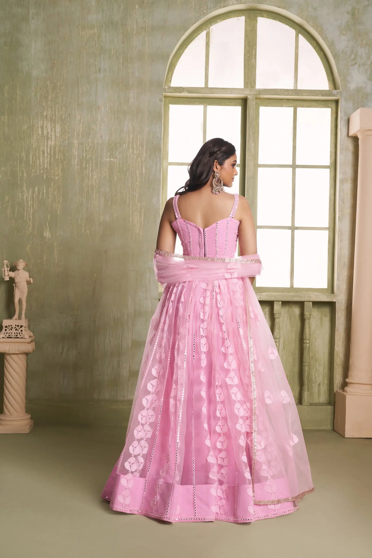 Candy Pink Net Sequins Lehenga Choli