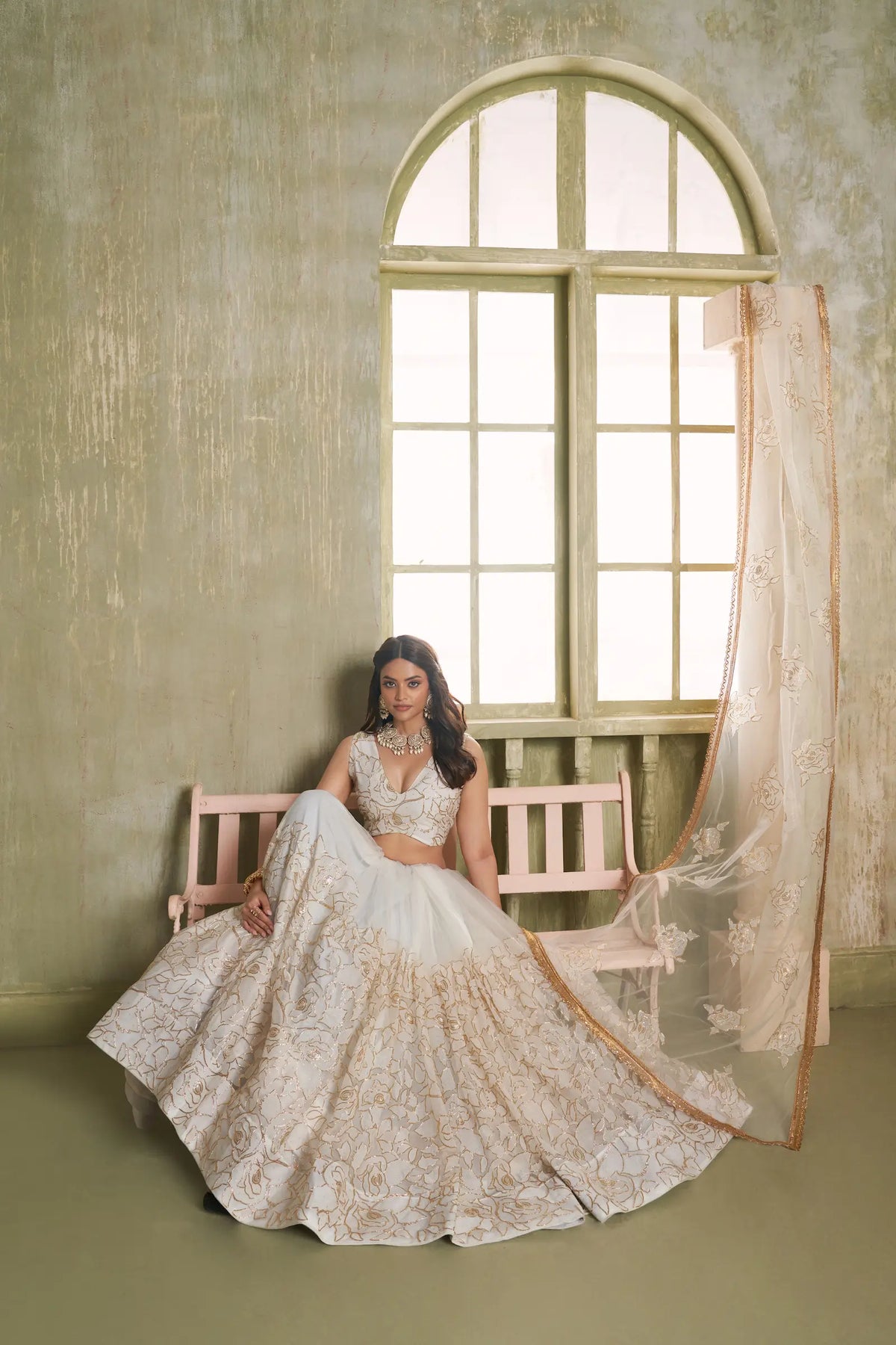 Pearl White Net Sequins Lehenga Choli