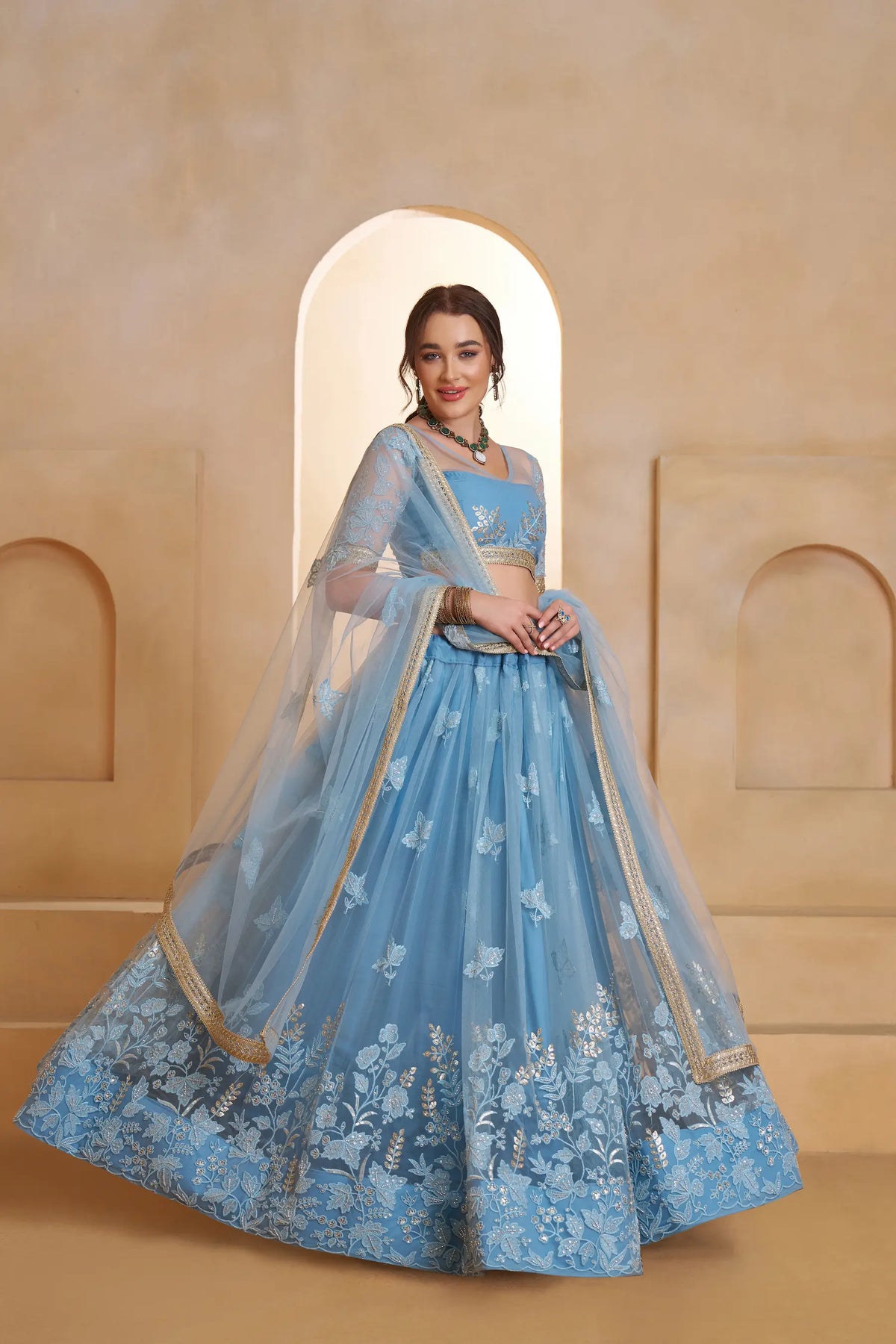 Baby Blue Net Embroidery Lehenga choli