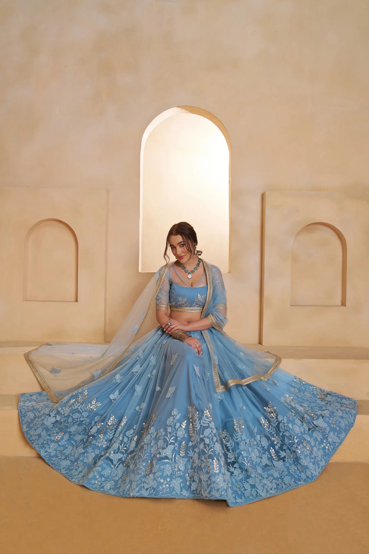Baby Blue Net Embroidery Lehenga choli