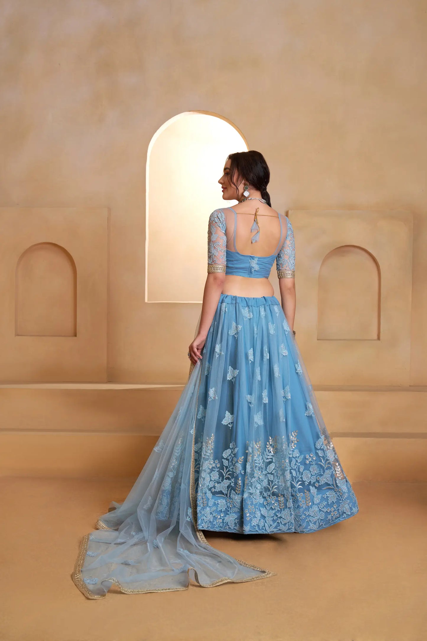 Baby Blue Net Embroidery Lehenga choli