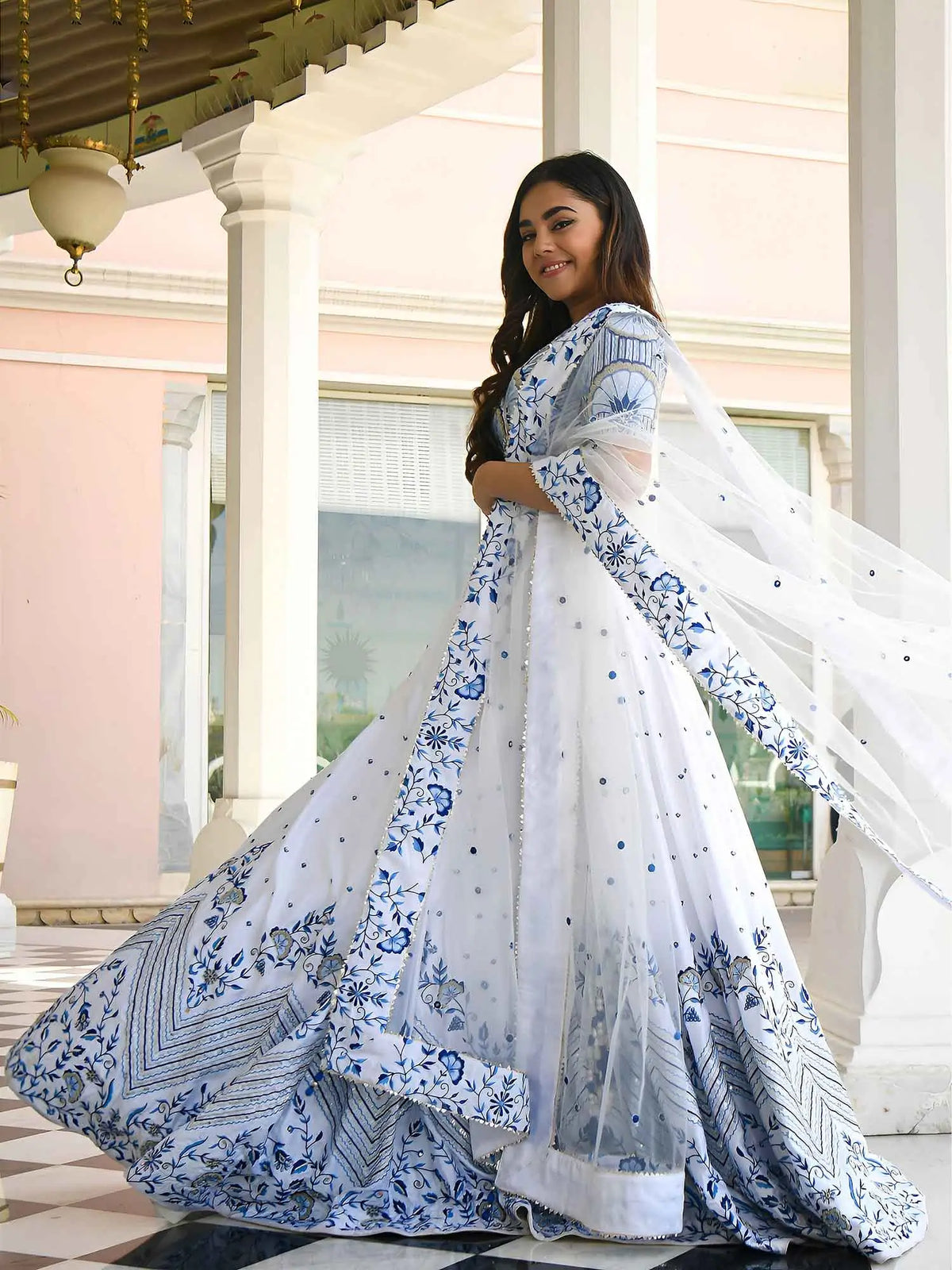 White Embroidery Work Satin Lehenga Choli