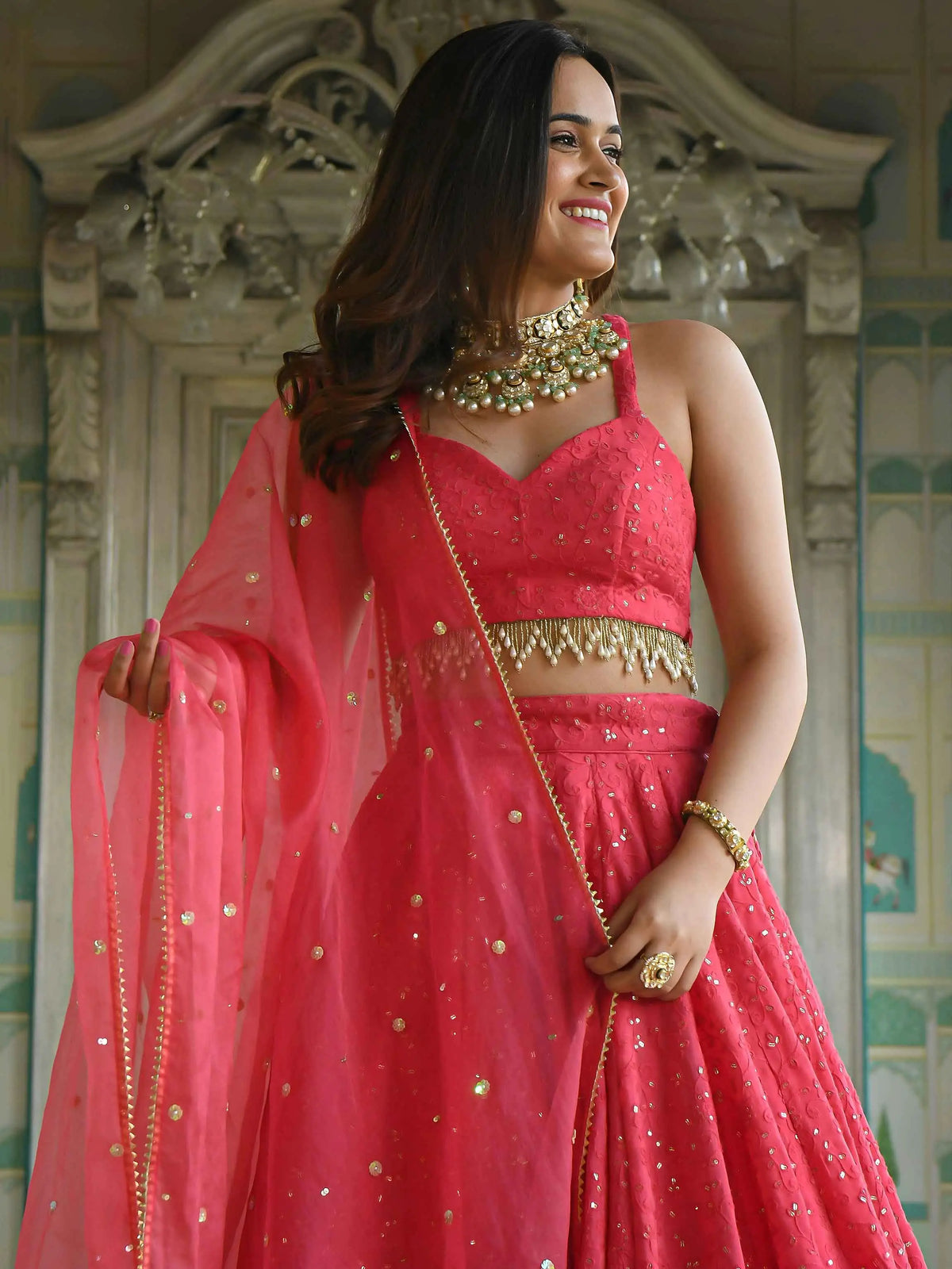 Brink Pink Embroidery Work Lehenga Choli