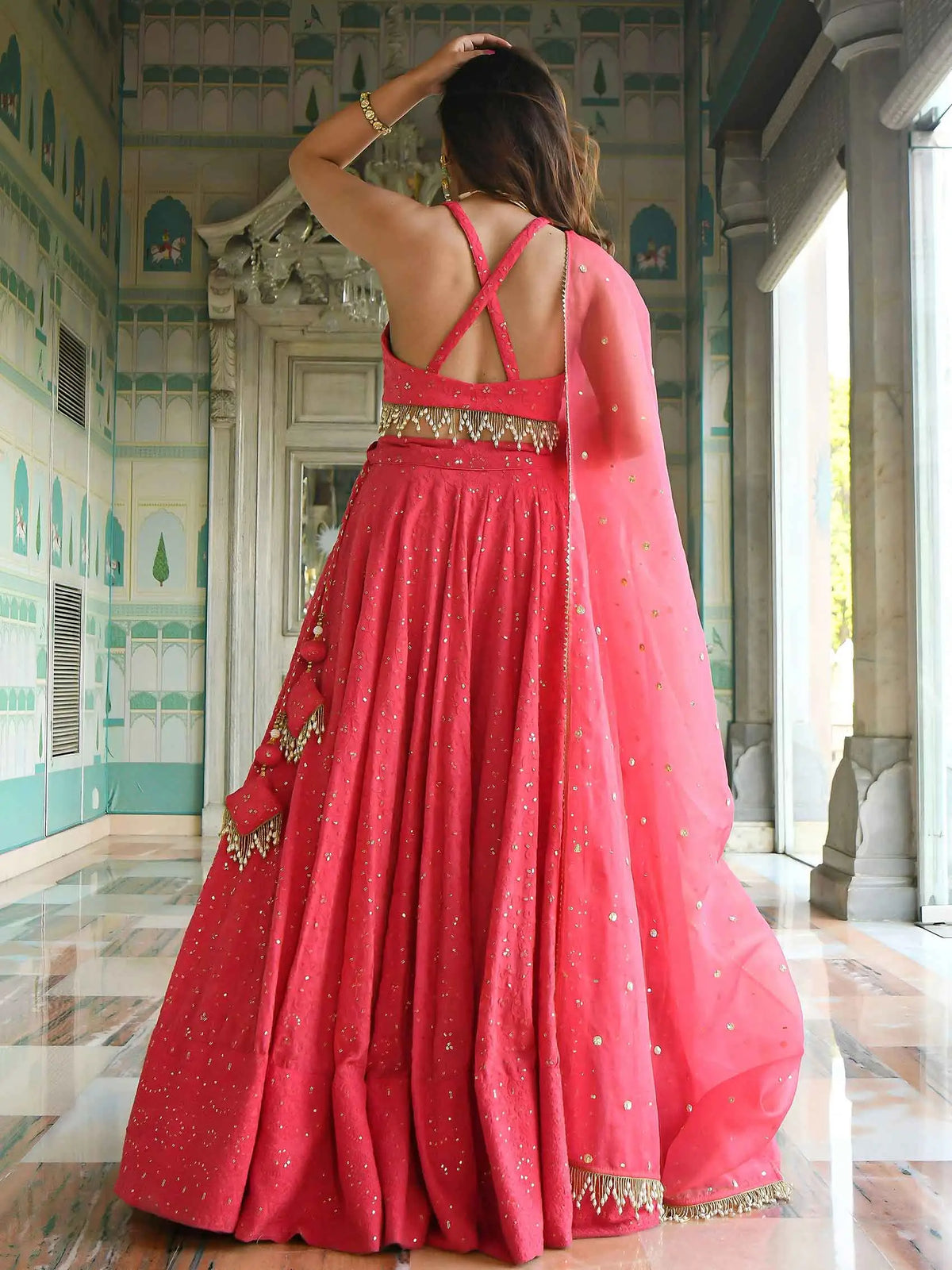 Brink Pink Embroidery Work Lehenga Choli