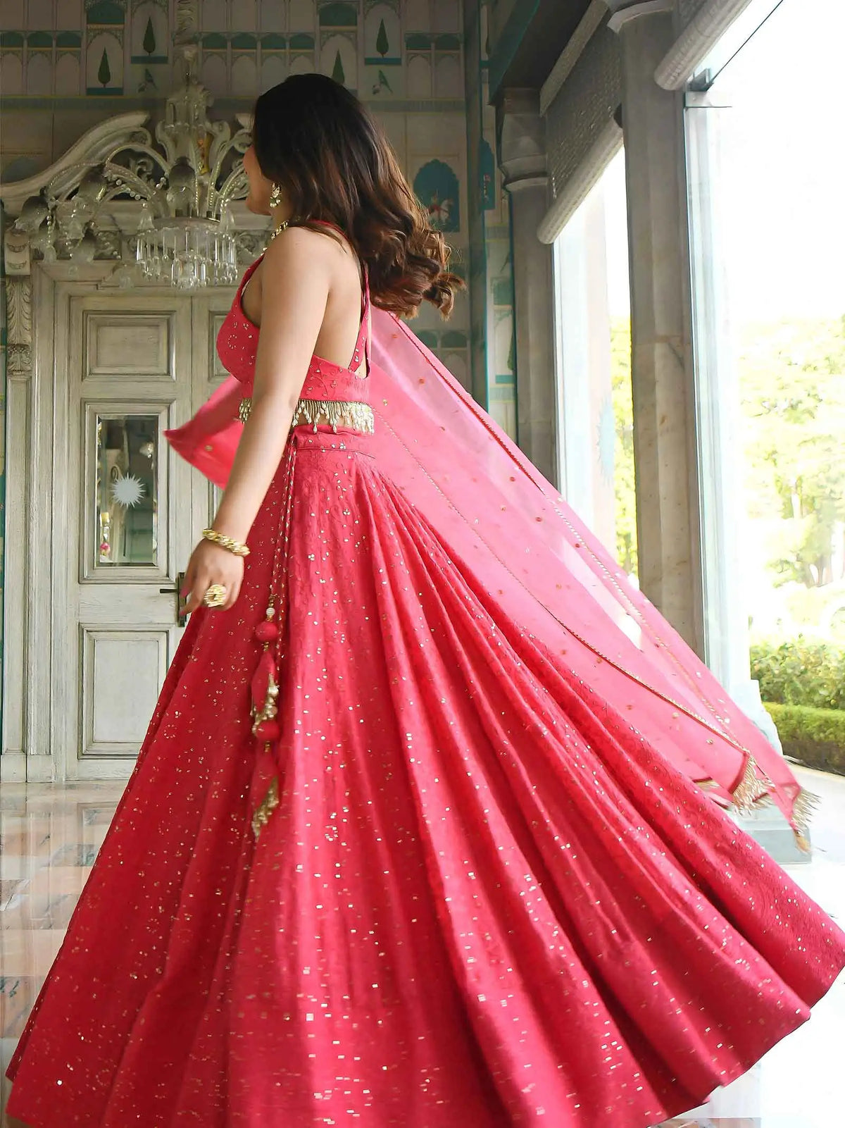 Brink Pink Embroidery Work Lehenga Choli