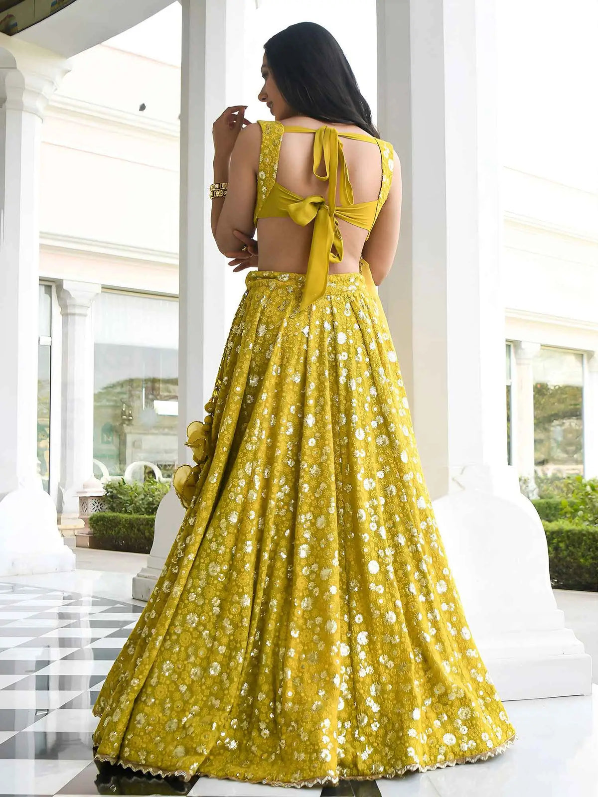 Olive Sequins Embroidered Lehenga Choli
