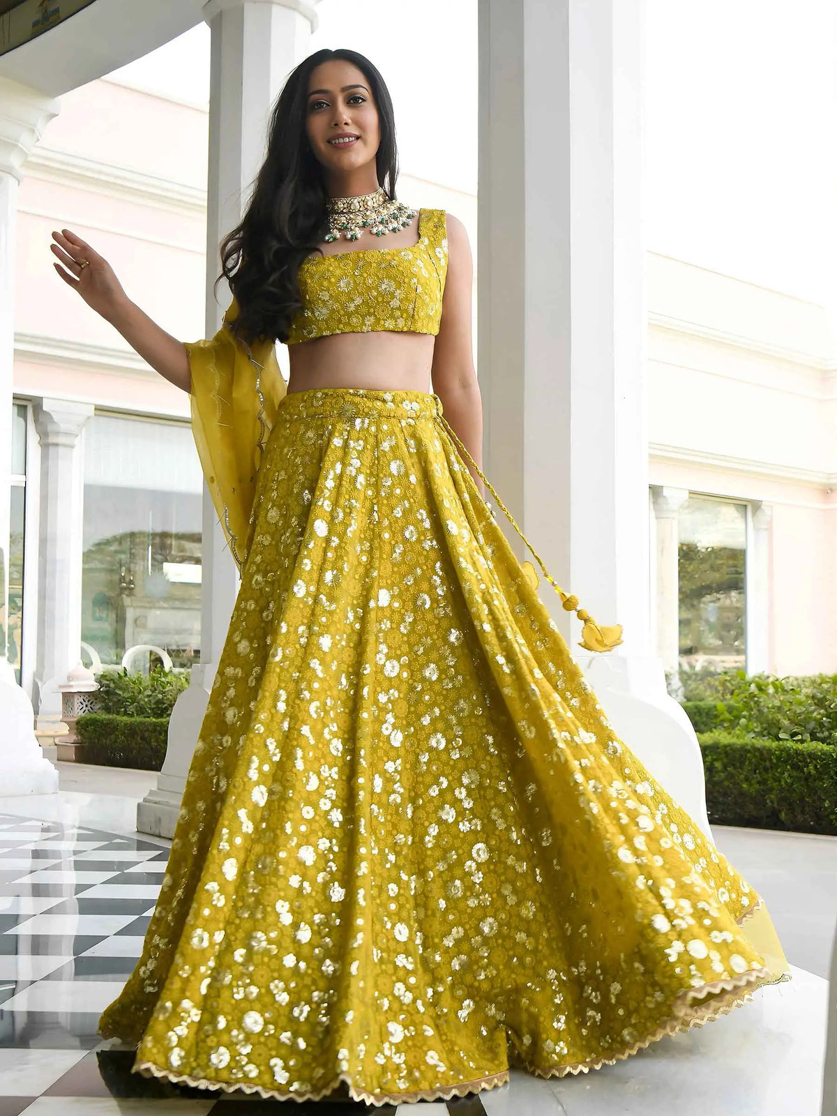 Olive Sequins Embroidered Lehenga Choli