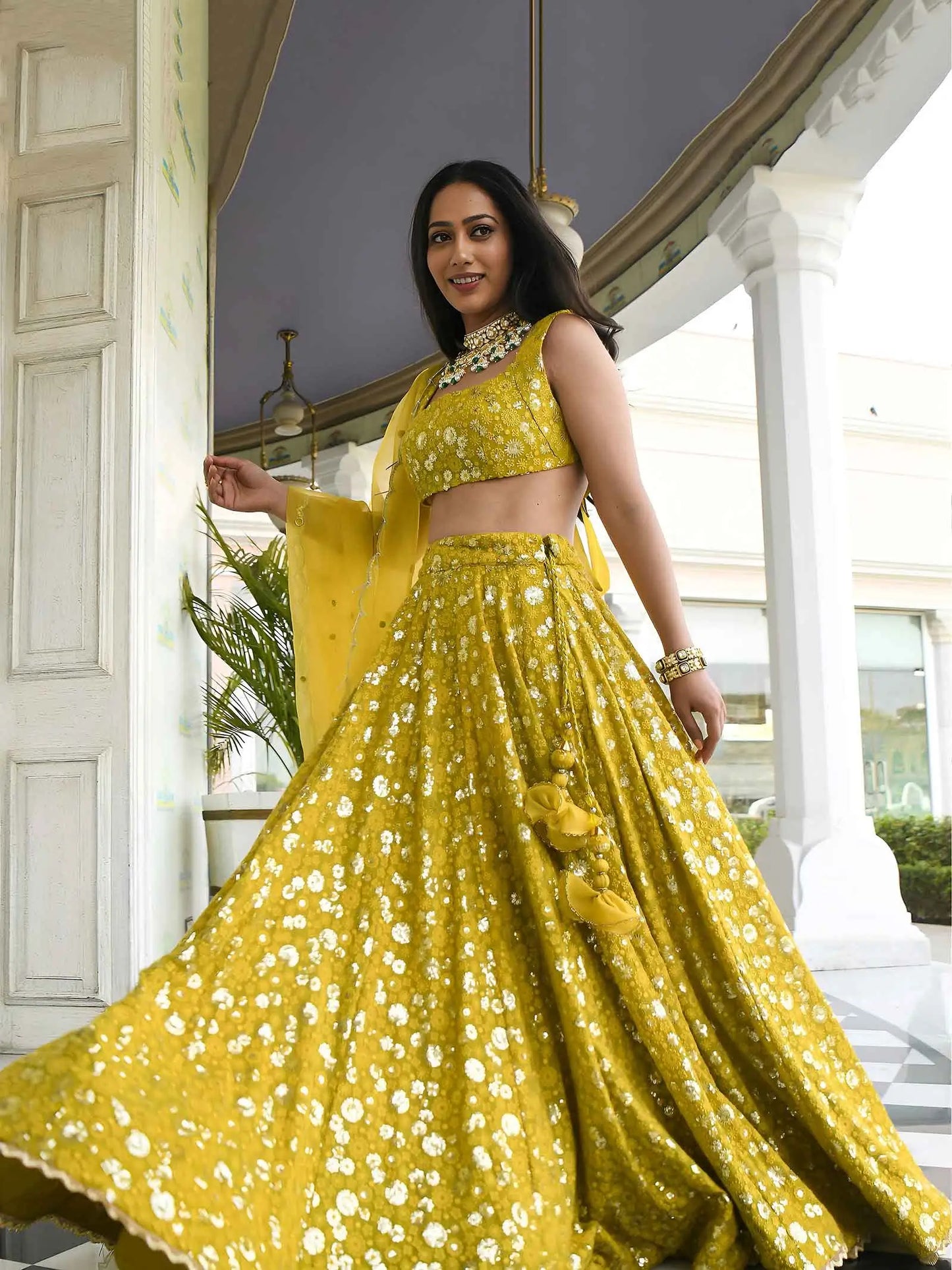 Olive Sequins Embroidered Lehenga Choli