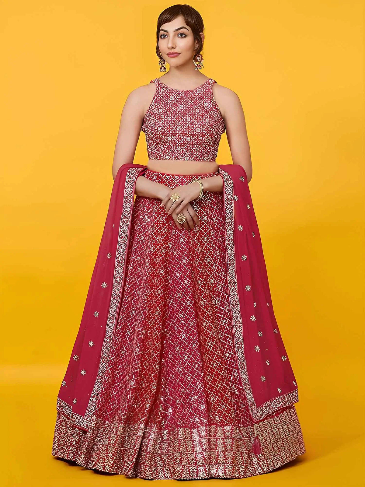 Red Sequins Embroidered Lehenga Choli