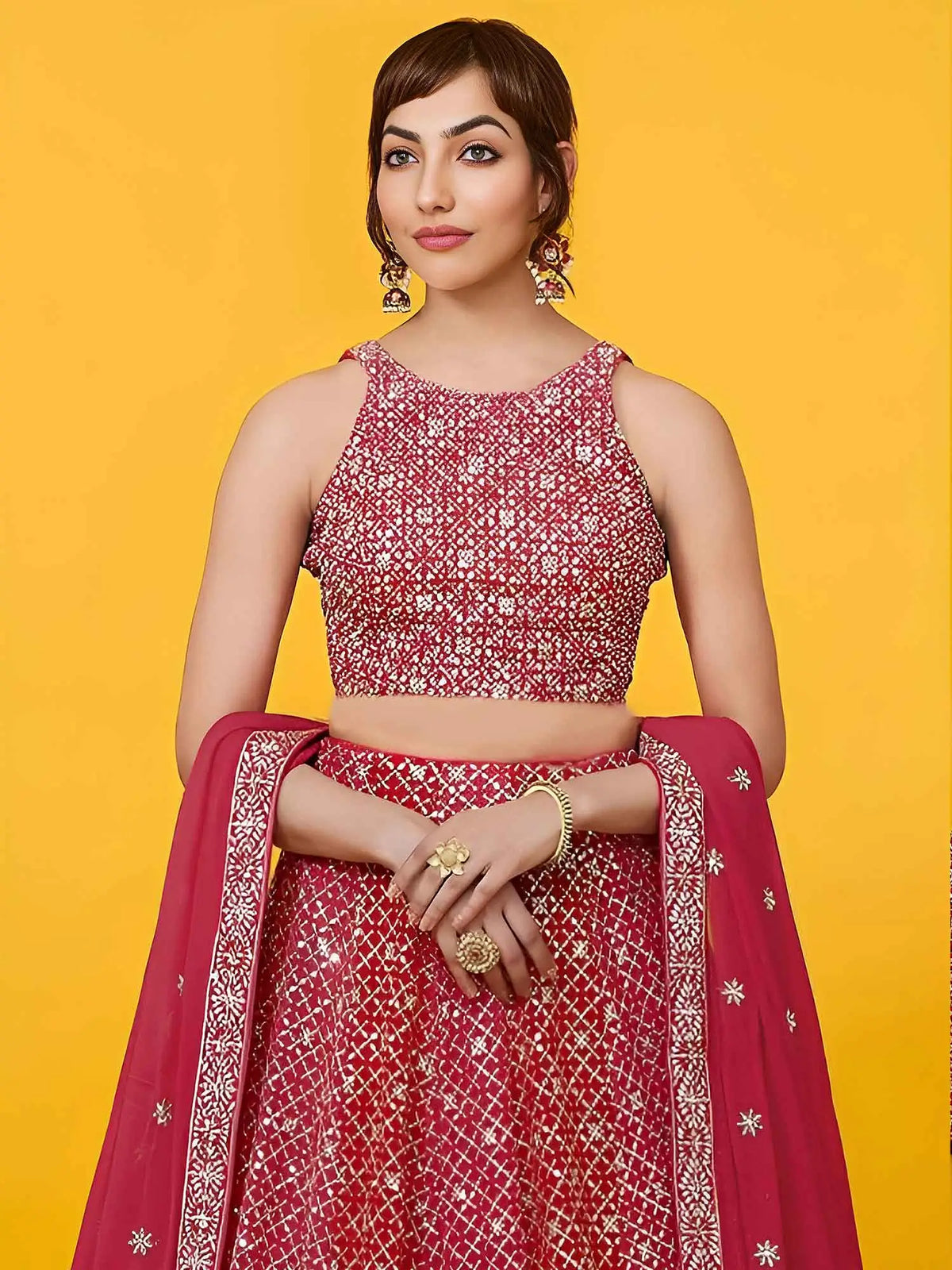 Red Sequins Embroidered Lehenga Choli