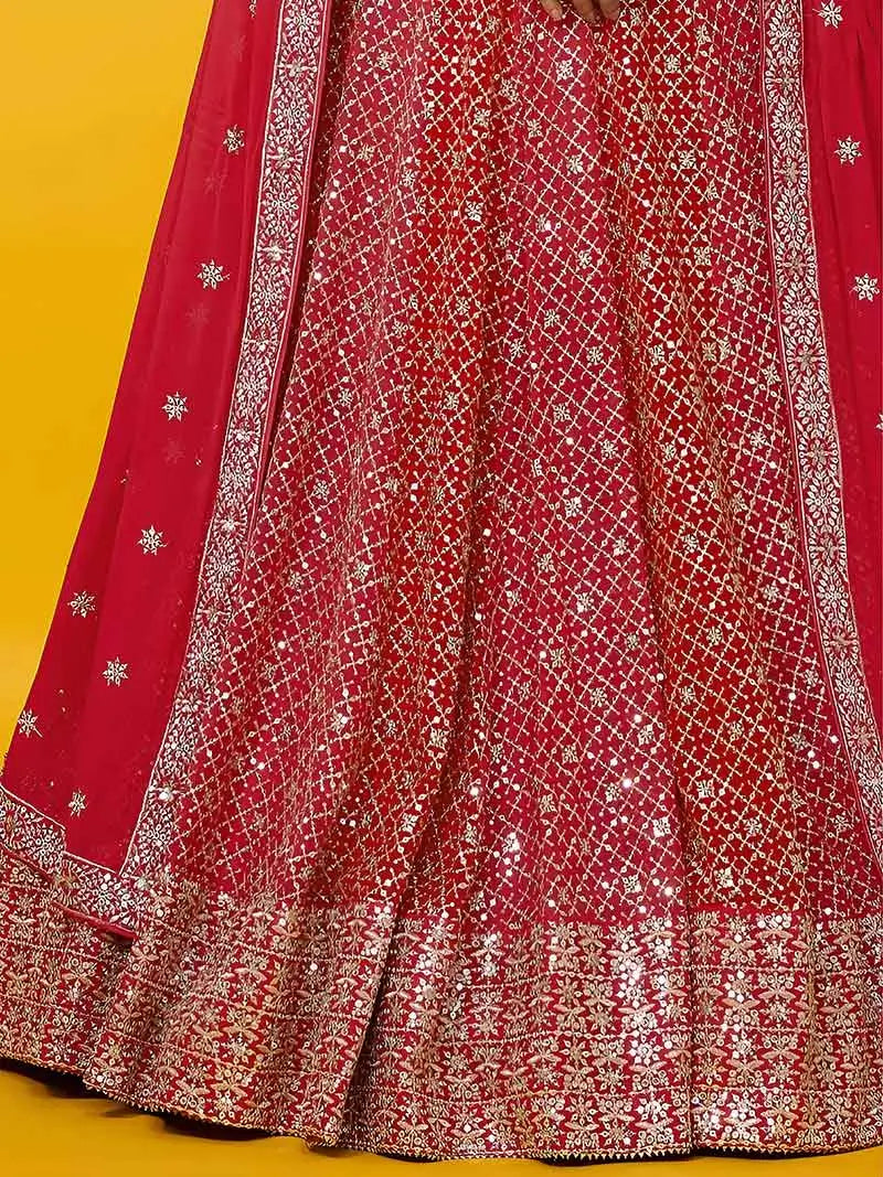 Red Sequins Embroidered Lehenga Choli