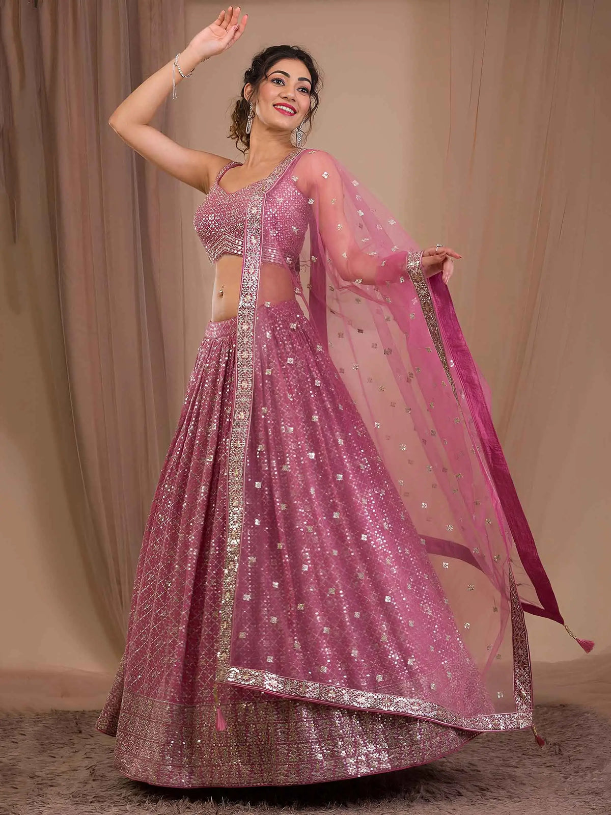 Pink Sequins Embroidered Lehenga Choli