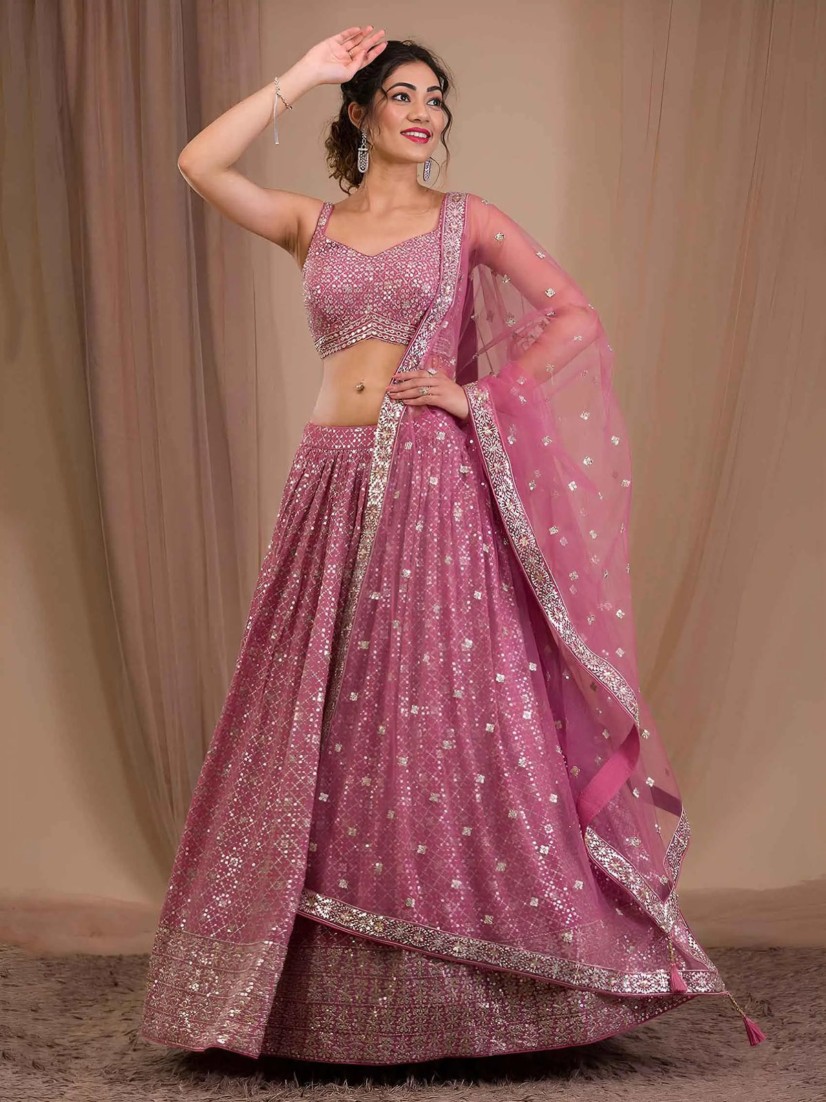 Pink Sequins Embroidered Lehenga Choli
