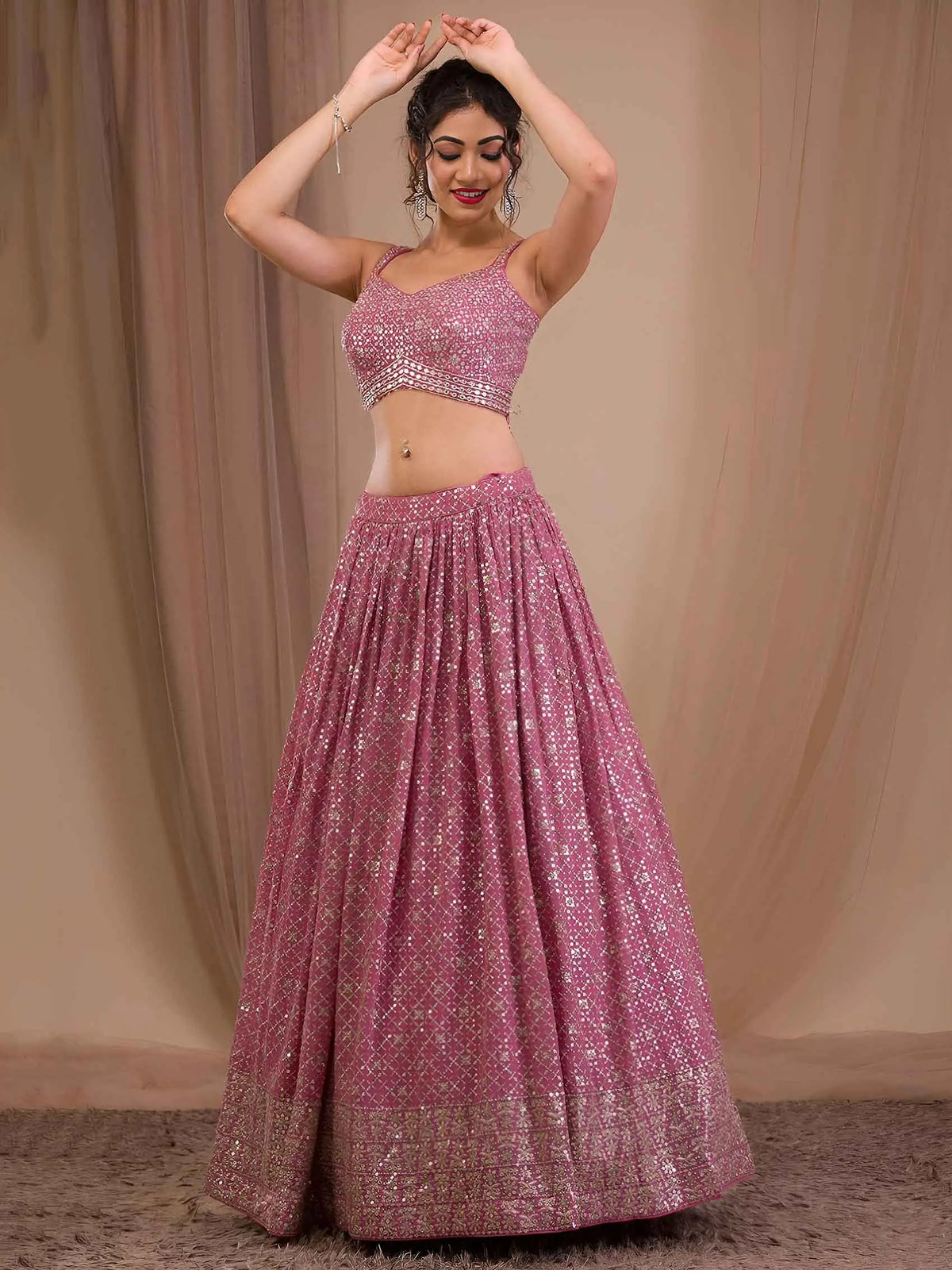 Pink Sequins Embroidered Lehenga Choli