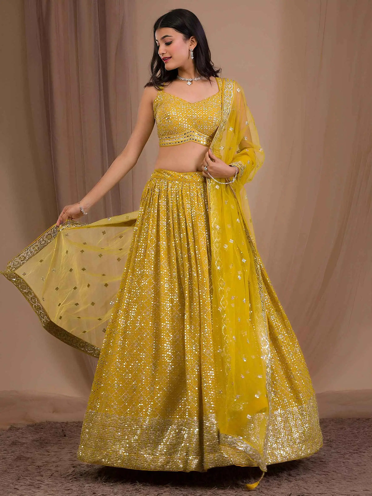 Yellow Sequins Embroidered Lehenga Choli